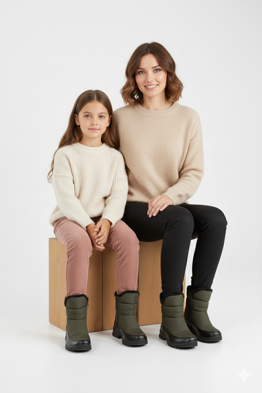 Snowly Haki Kaymaz Taban İçi Kürklü Fermuarlı Kar Botu