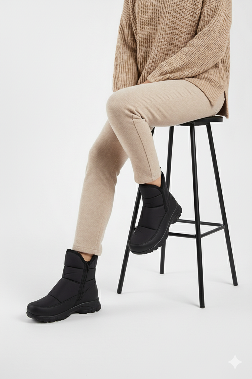 Snowly Siyah Kaymaz Taban İçi Kürklü Fermuarlı Kar Botu