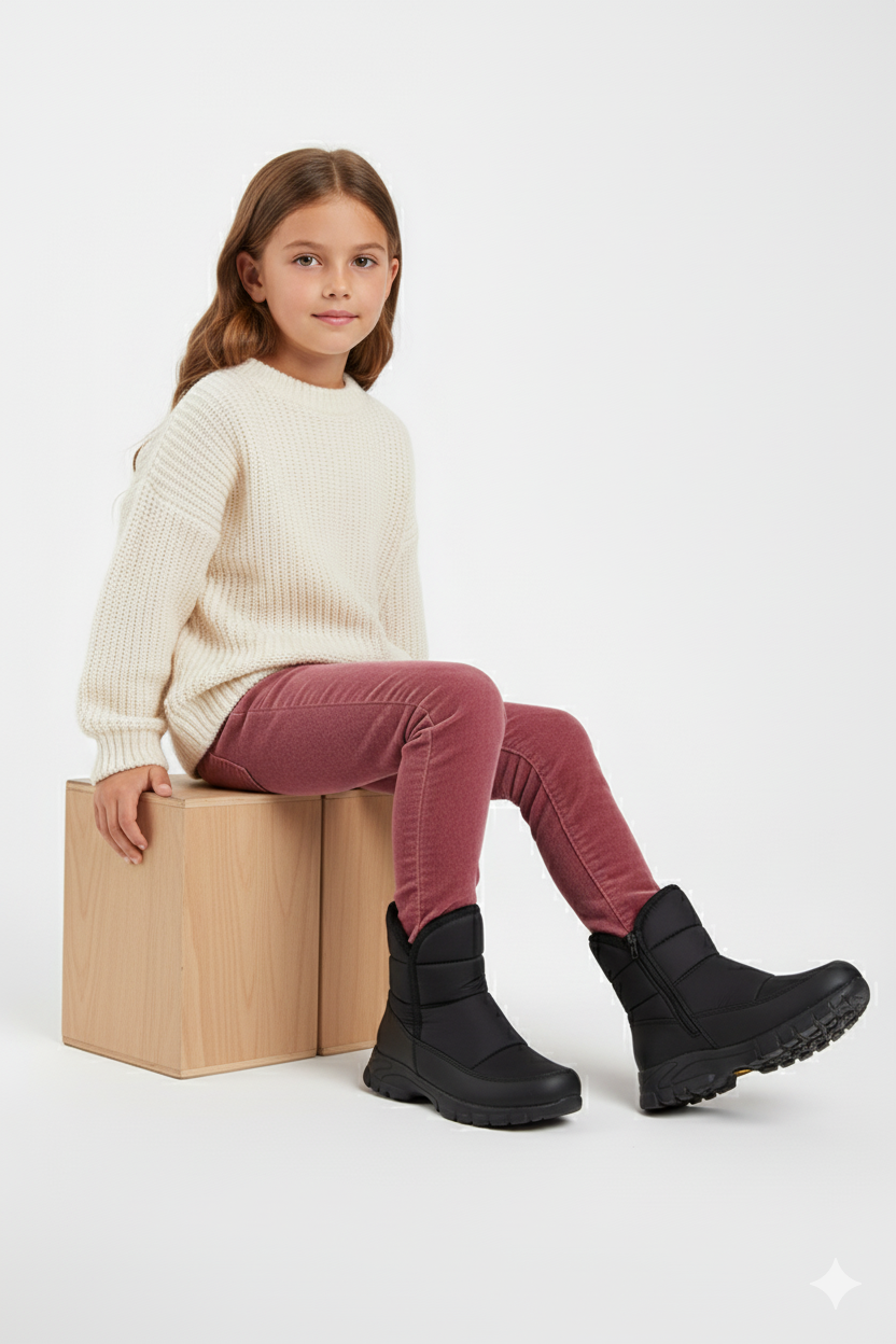 Snowly Siyah Kaymaz Taban İçi Kürklü Fermuarlı Kar Botu