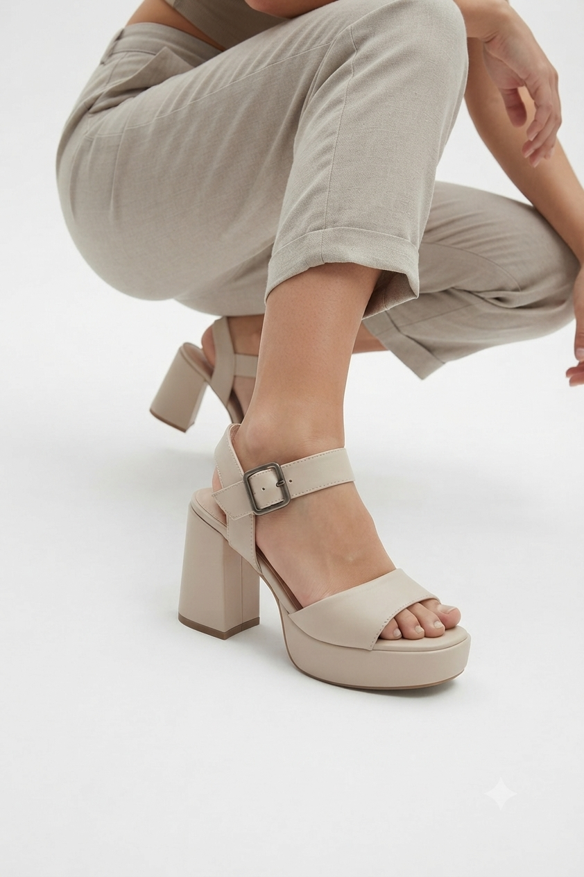 Sody Exclusive Bej Platform Topuklu Sandalet 9 cm