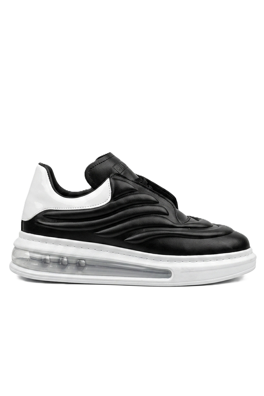 Sollıevo RX Şeffaf Taban Bağcıklı Erkek Sneaker Beyaz Siyah Beyaz