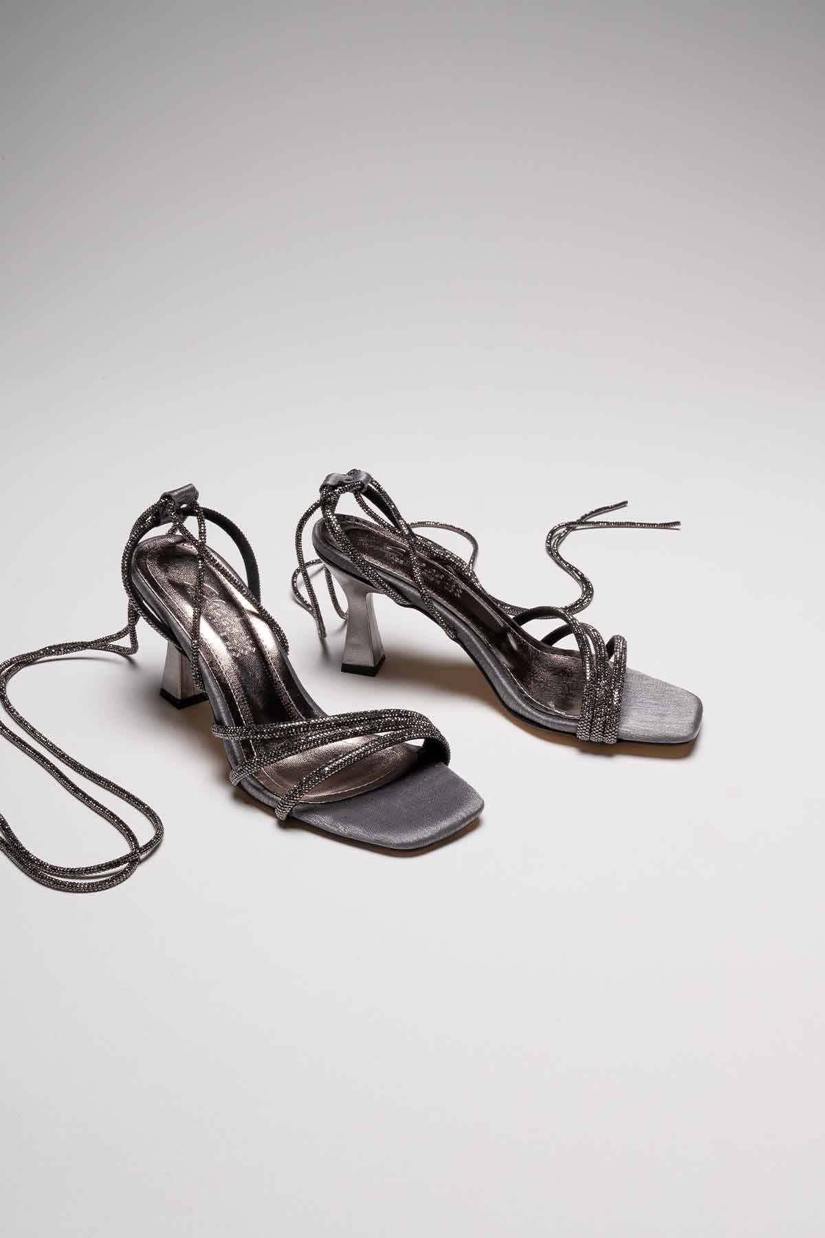 South Premium Platinum Stone Women's Heeled Sandals
