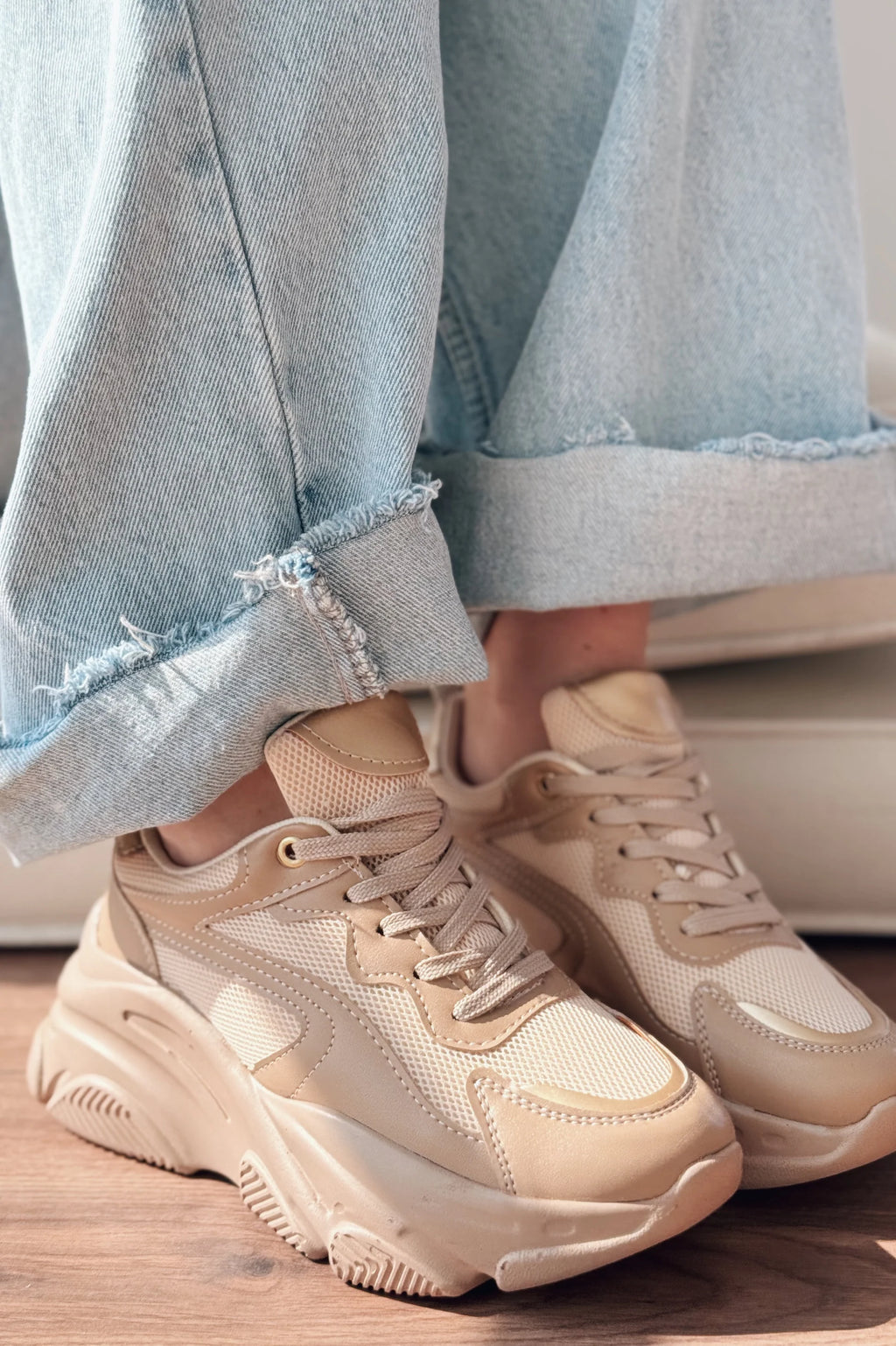 ZRİN-149 Nut Gold Bağcıklı Fileli Günlük Premium Kadın Sneaker