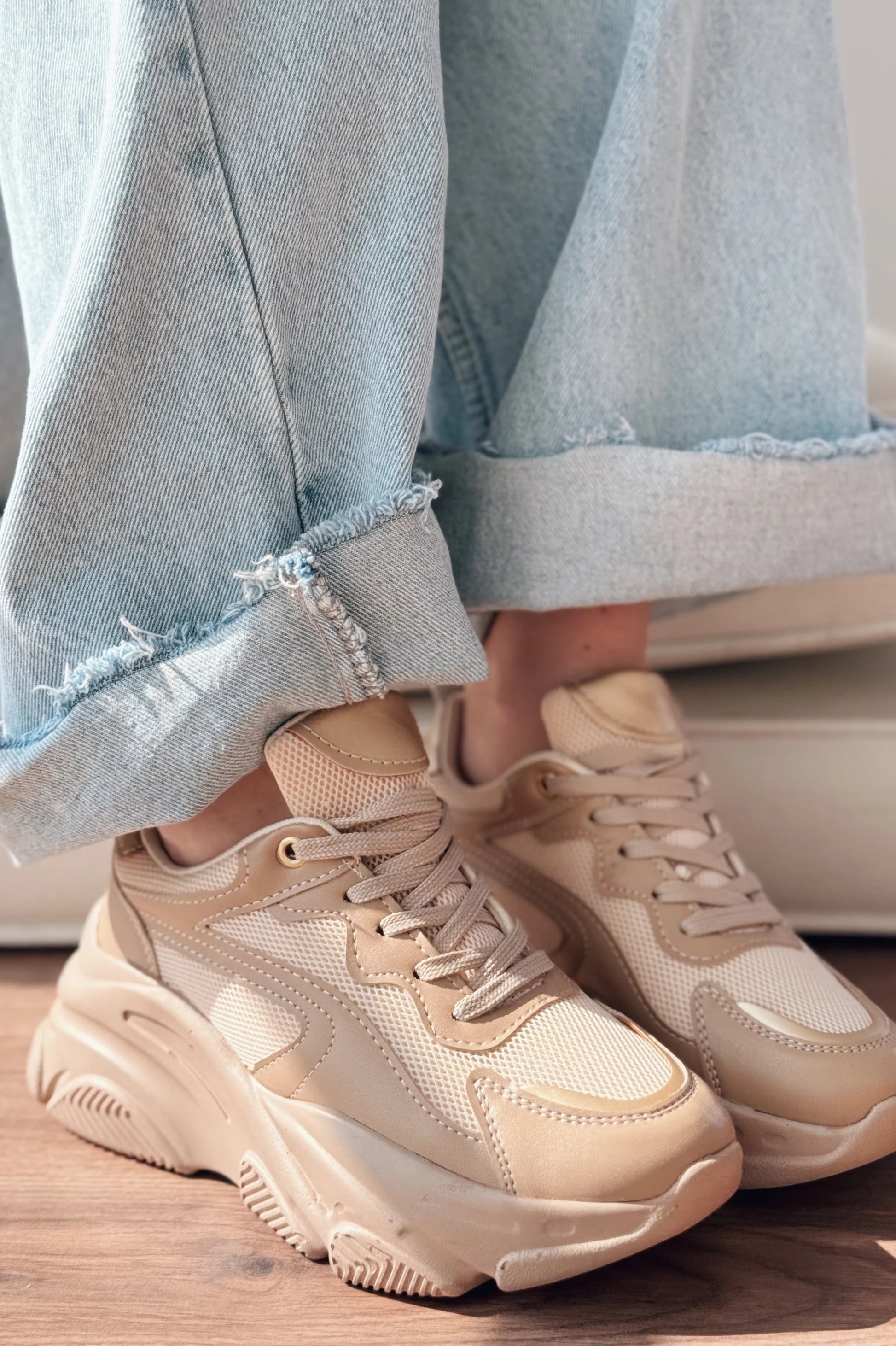 ZRİN-149 Nut Gold Bağcıklı Fileli Günlük Premium Kadın Sneaker