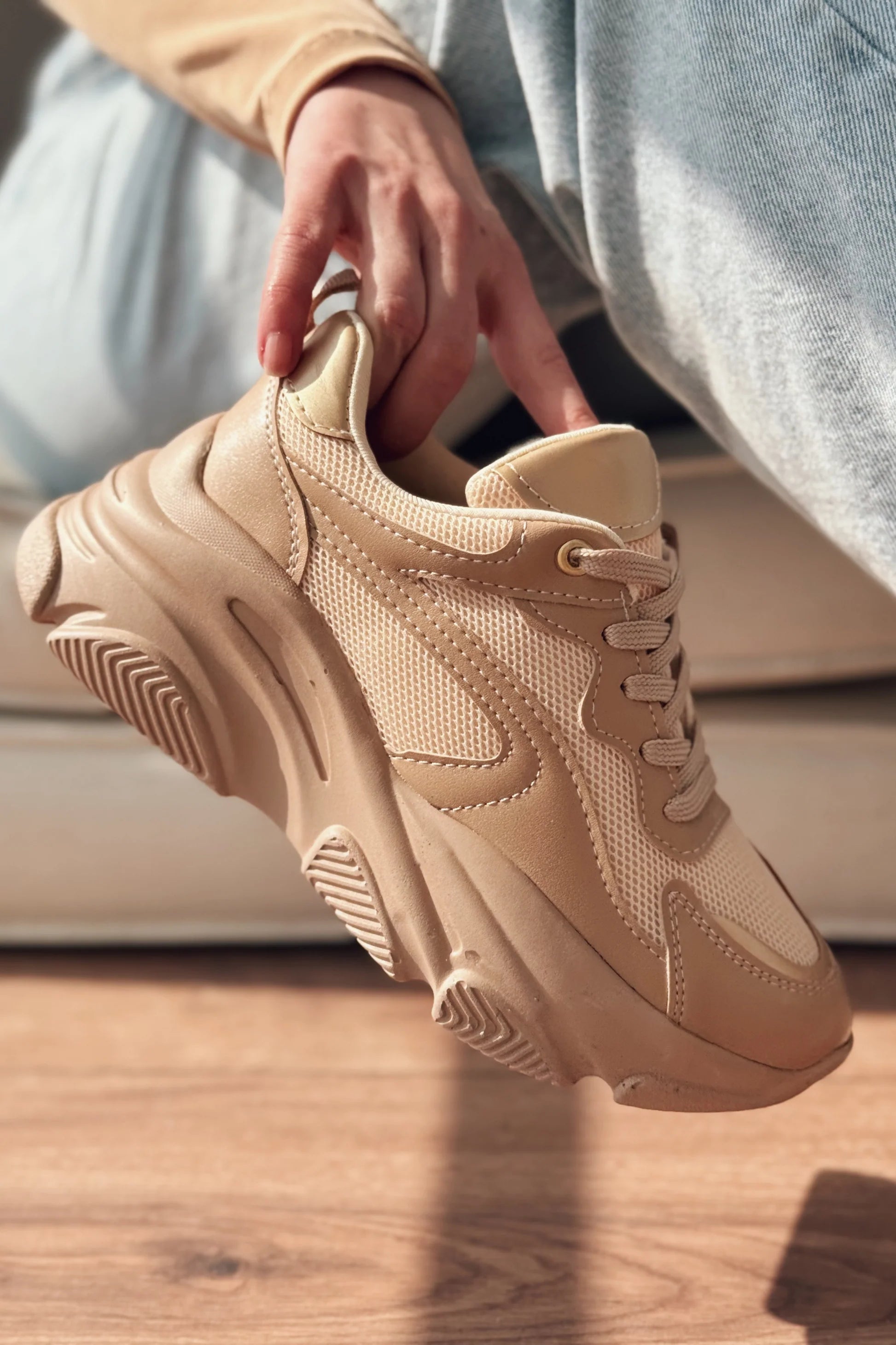 ZRİN-149 Nut Gold Bağcıklı Fileli Günlük Premium Kadın Sneaker