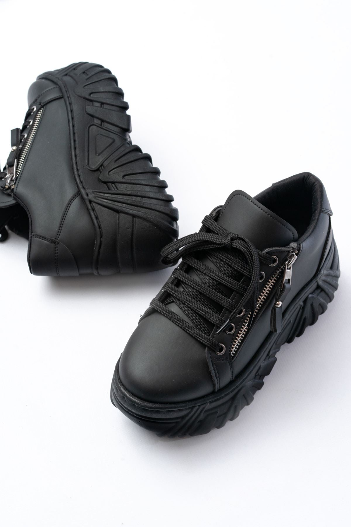 ZRİN-156 Premium Siyah Bağcıklı Fermuarlı Yüksek Taban Kadın Sneaker