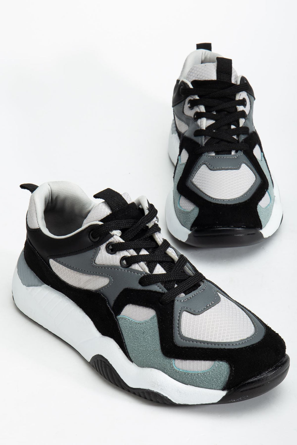 ZRİN-172-2 Premium Siyah Gri Bağcıklı Kadın Sneaker