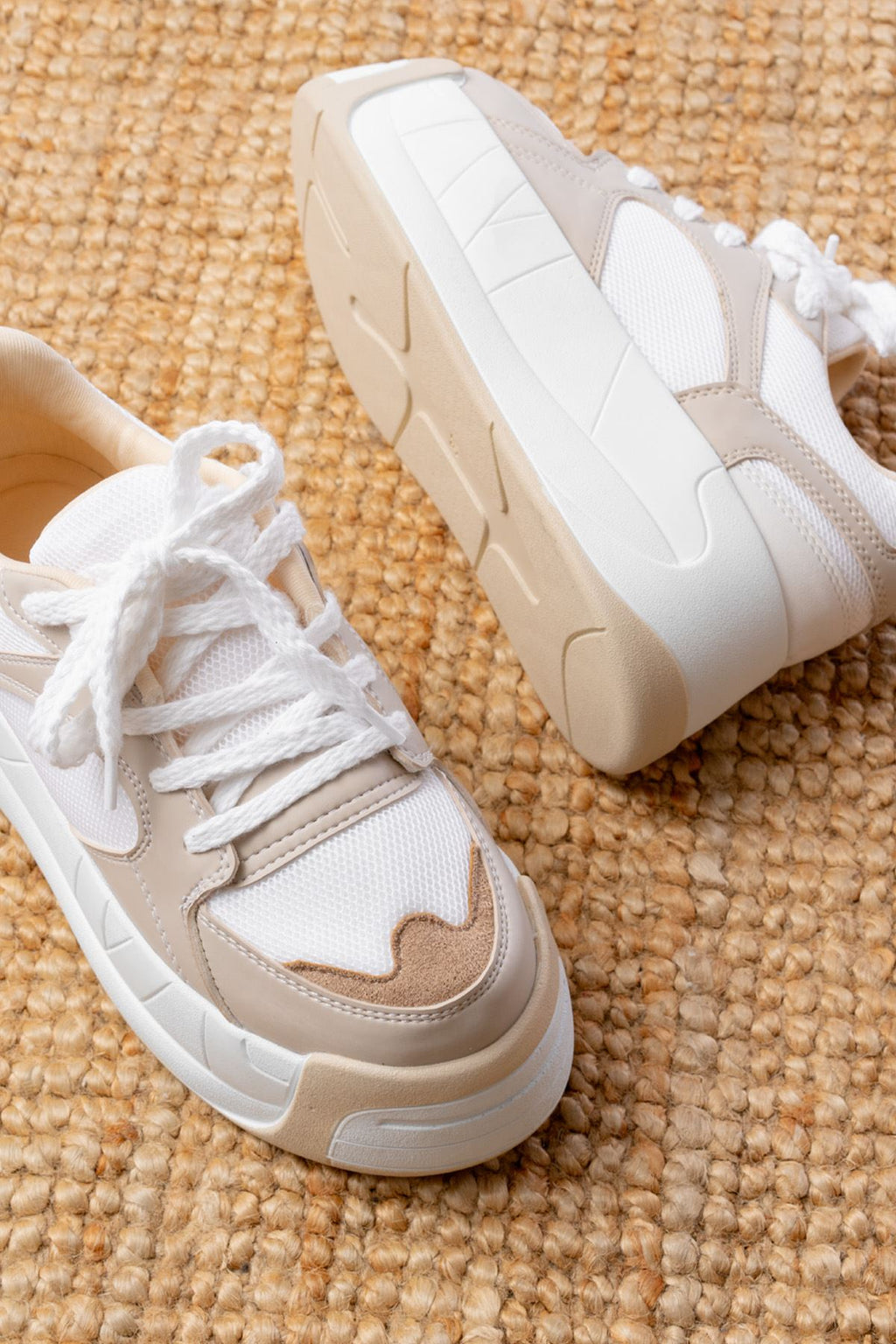 ZRİN-190 Premium Bej Bağcıklı Fileli Yüksek Taban Günlük Sneaker