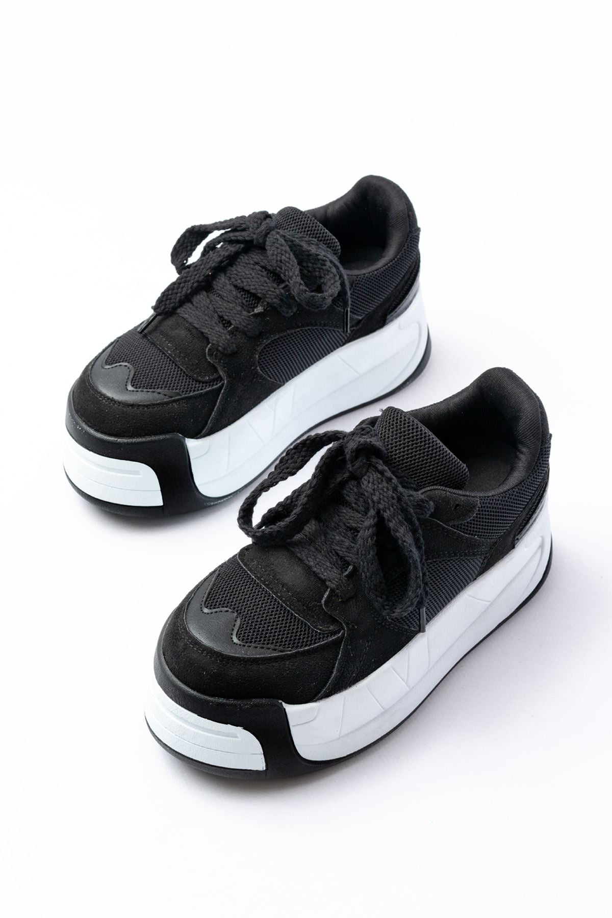 ZRİN-190 Premium Siyah Bağcıklı Fileli Yüksek Taban Günlük Sneaker