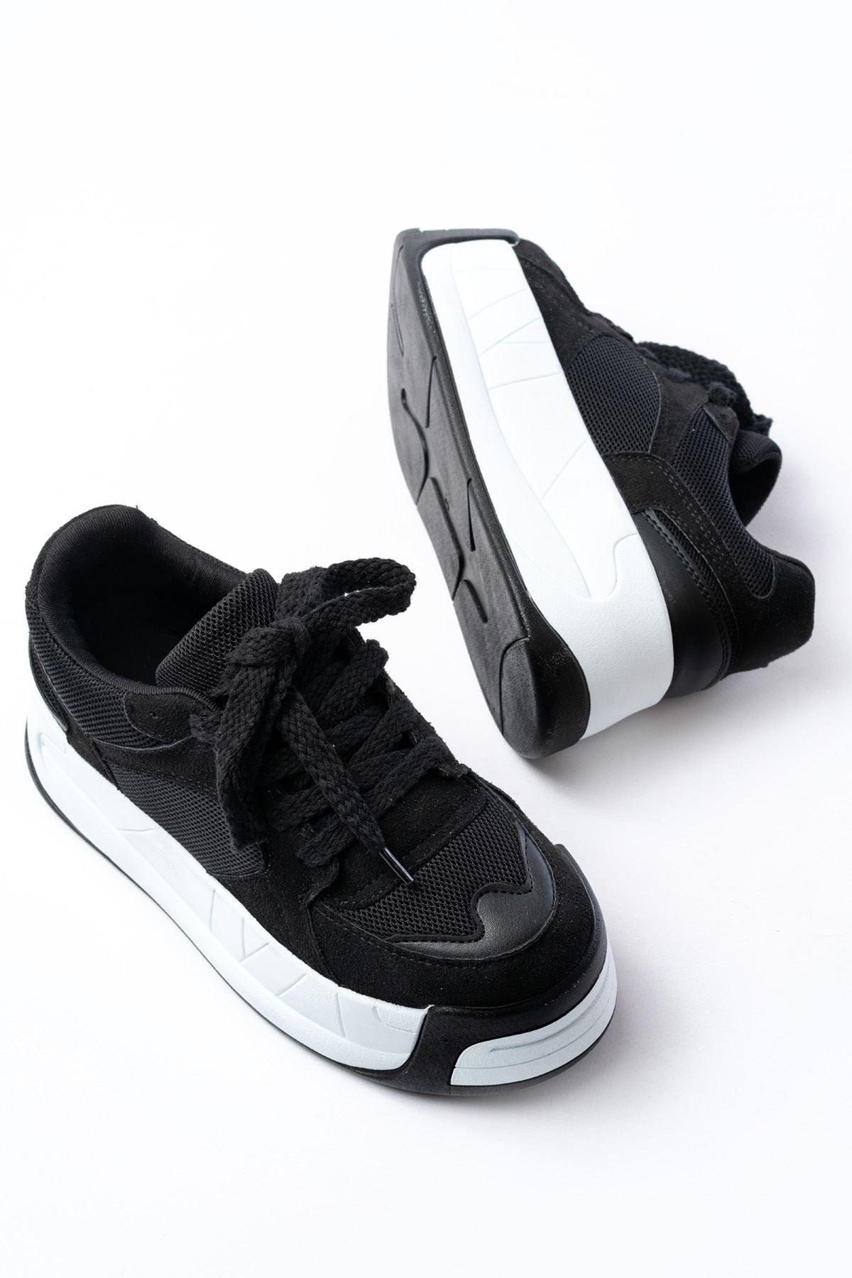 ZRİN-190 Premium Siyah Bağcıklı Fileli Yüksek Taban Günlük Sneaker