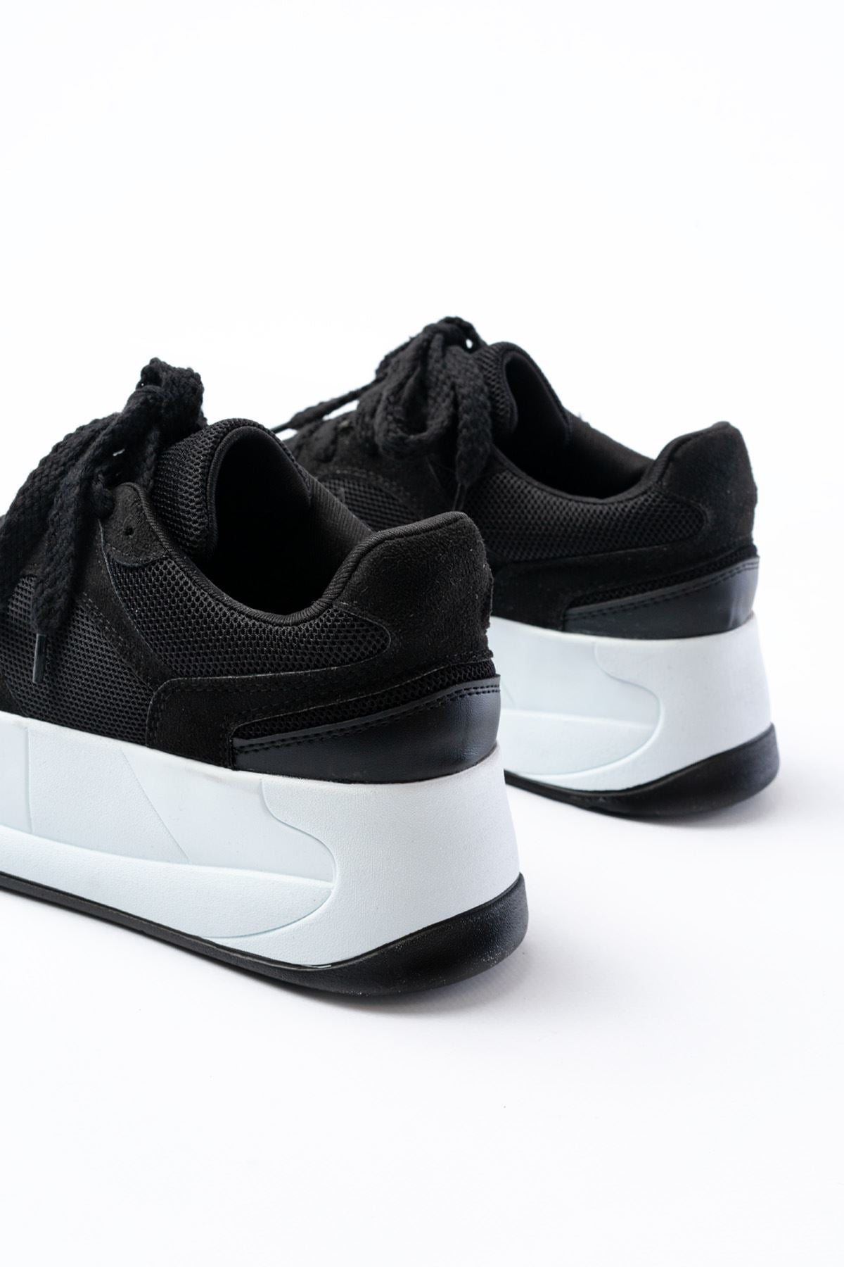 ZRİN-190 Premium Siyah Bağcıklı Fileli Yüksek Taban Günlük Sneaker