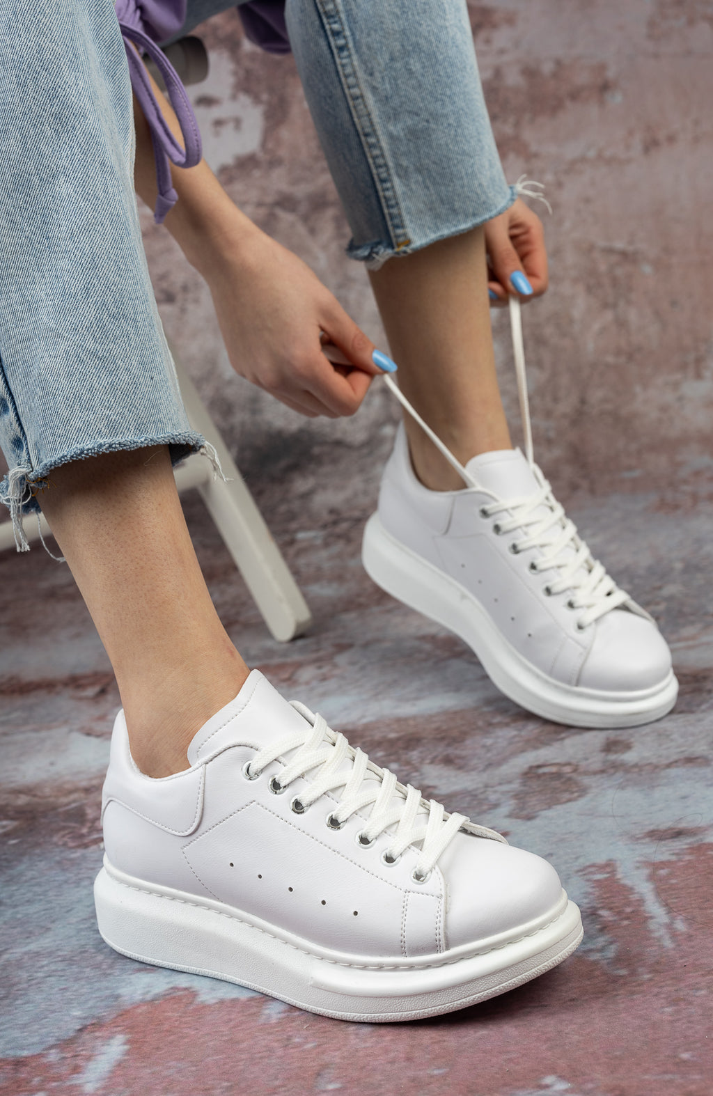 SPECTRA-01 Günlük Bağcıklı Ortopedik Kadın Sneaker Beyaz