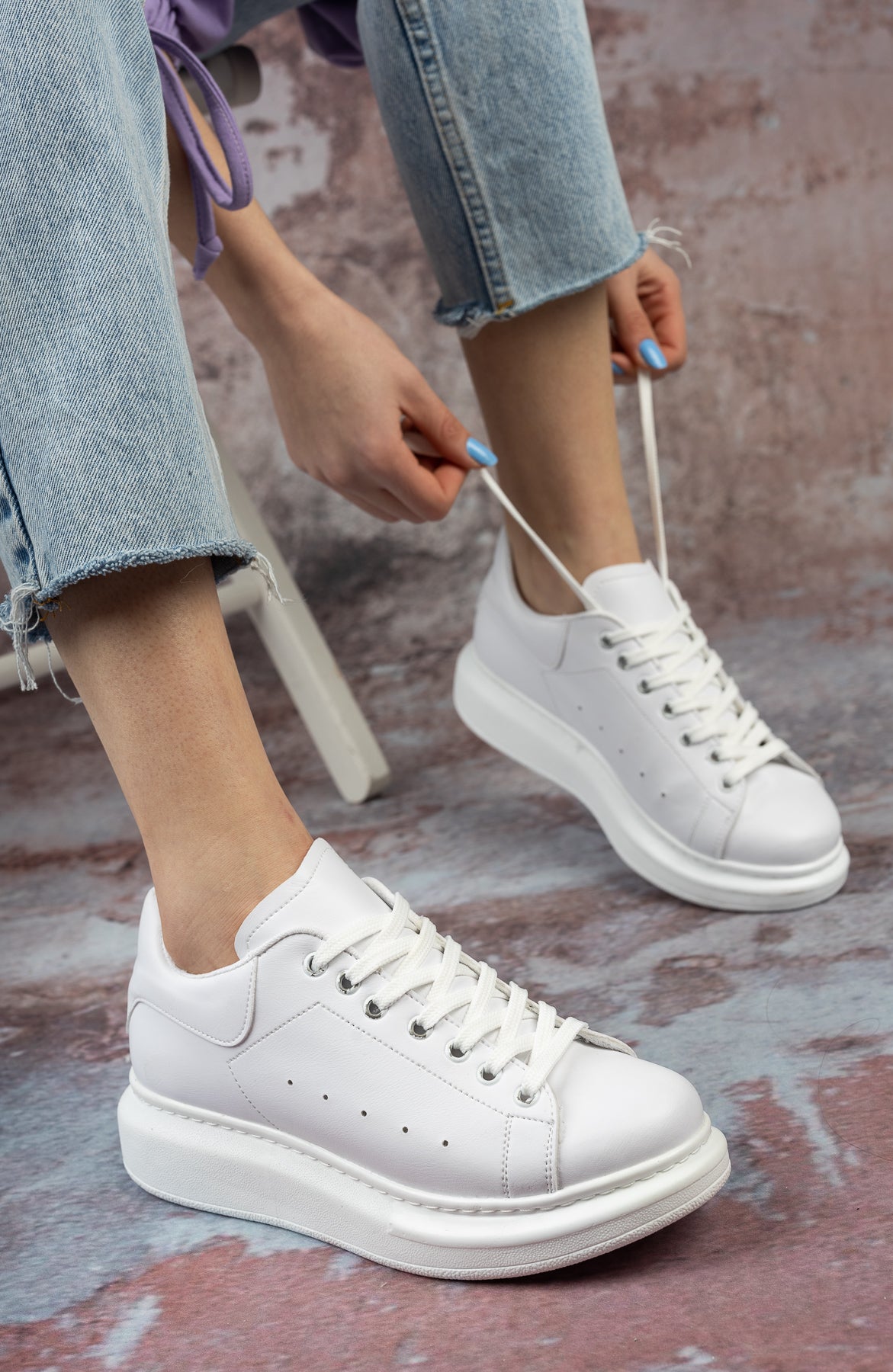 SPECTRA-01 Günlük Bağcıklı Ortopedik Kadın Sneaker Beyaz