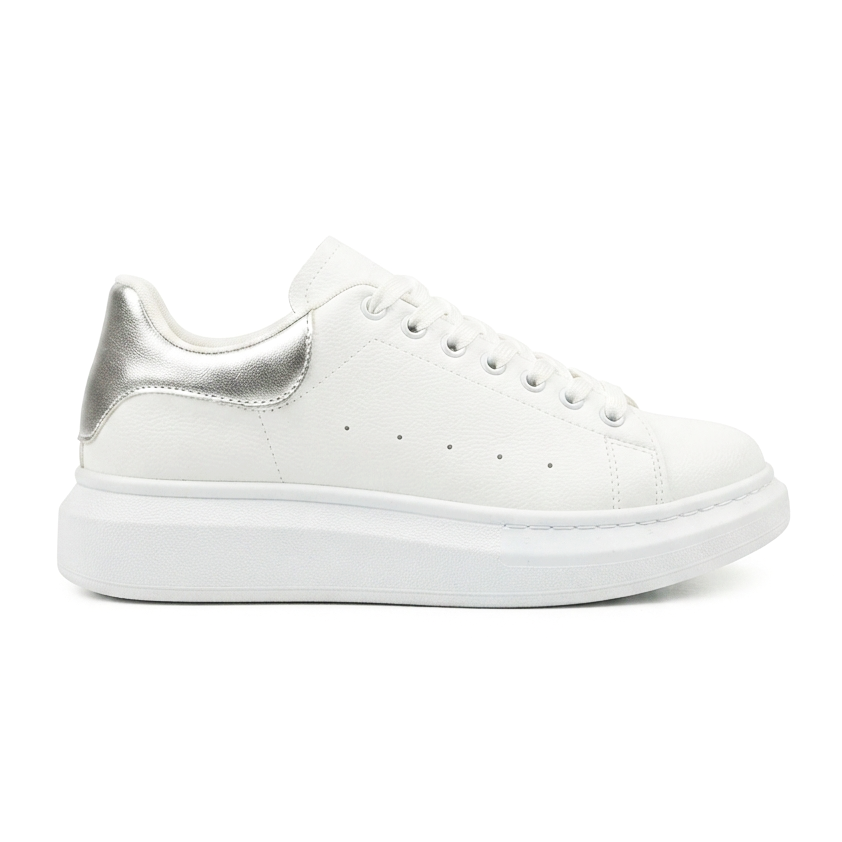 SPECTRA-01 Günlük Bağcıklı Ortopedik Kadın Sneaker Beyaz Gümüş