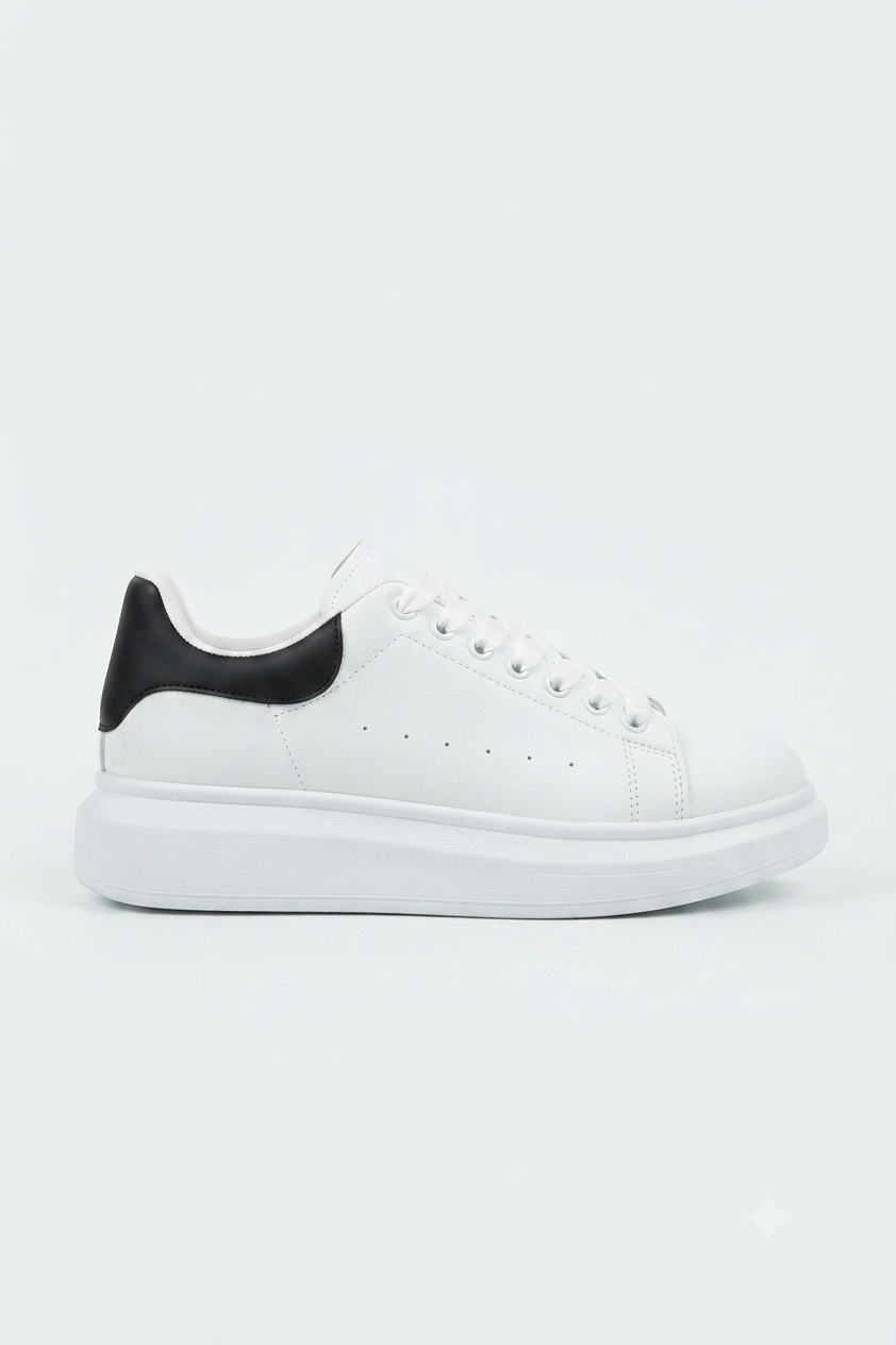 SPECTRA-01 Günlük Bağcıklı Ortopedik Kadın Sneaker Beyaz Siyah