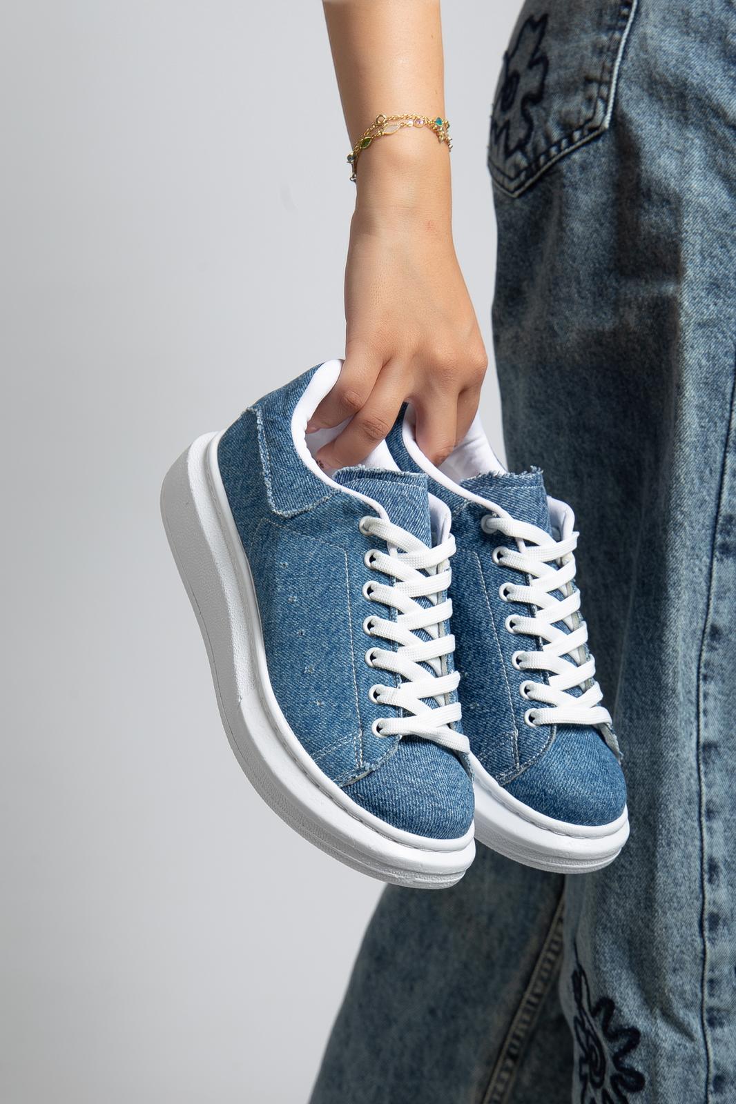 SPECTRA-01 Günlük Bağcıklı Ortopedik Kadın Sneaker Kot Mavi