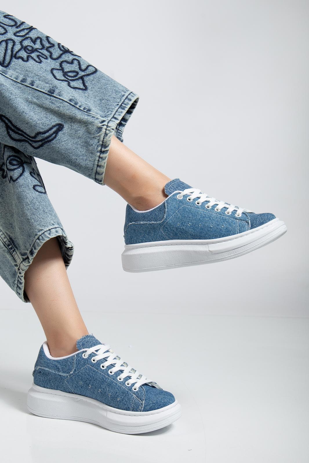 SPECTRA-01 Günlük Bağcıklı Ortopedik Kadın Sneaker Kot Mavi