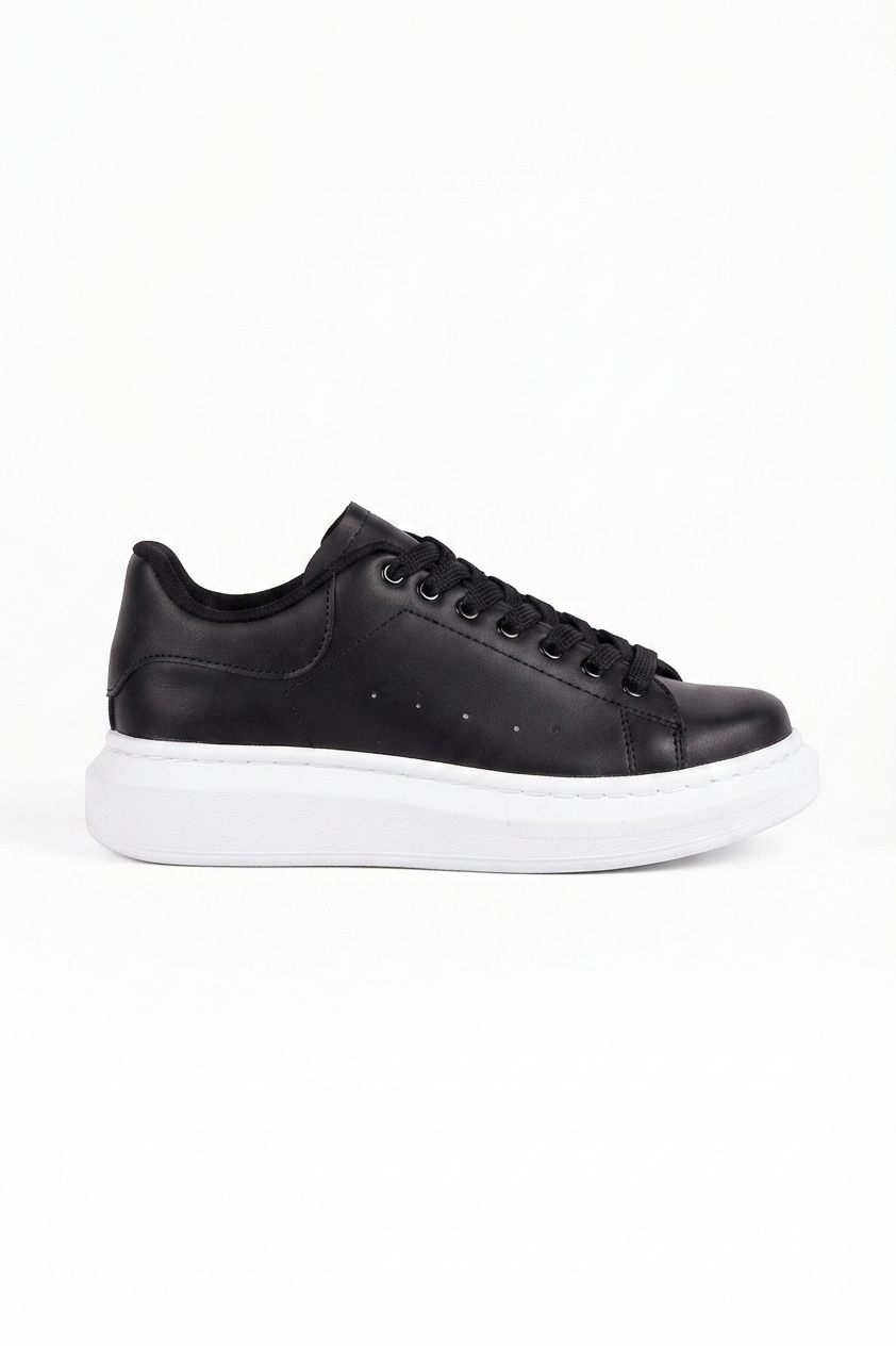 SPECTRA-01 Günlük Bağcıklı Ortopedik Kadın Sneaker Siyah Beyaz