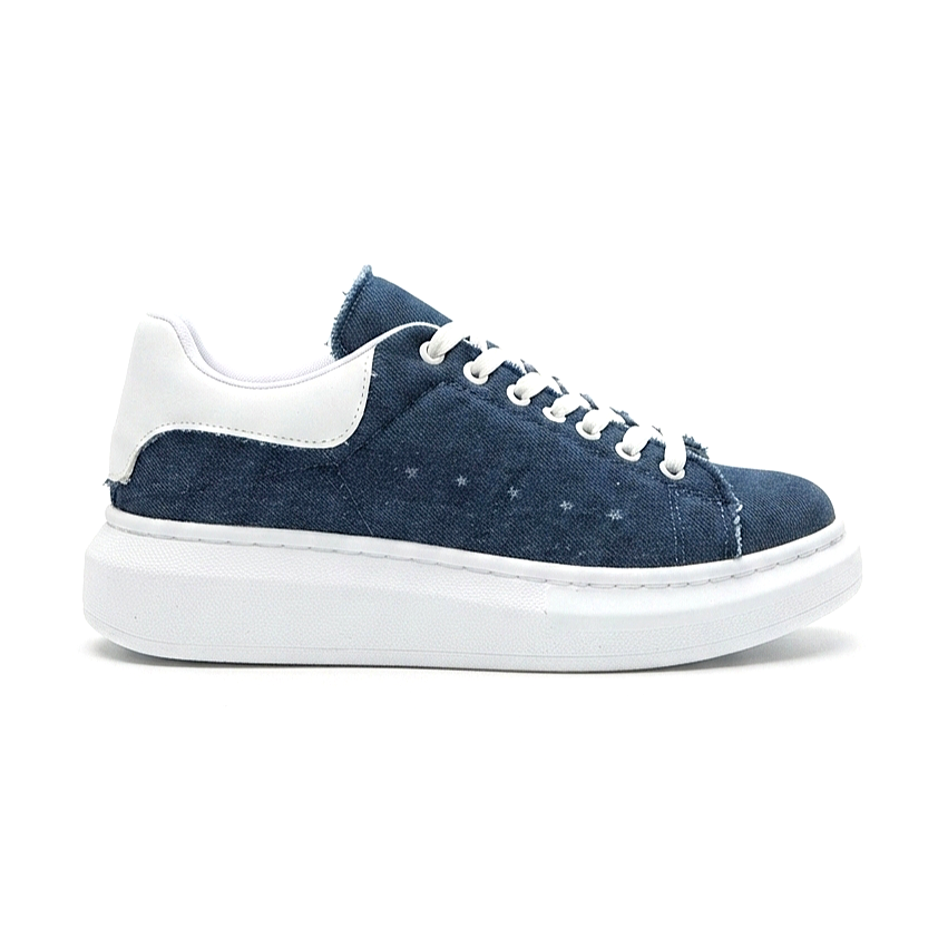SPECTRA-01 Günlük Bağcıklı Ortopedik Kadın Sneaker Beyaz Mavi Kot