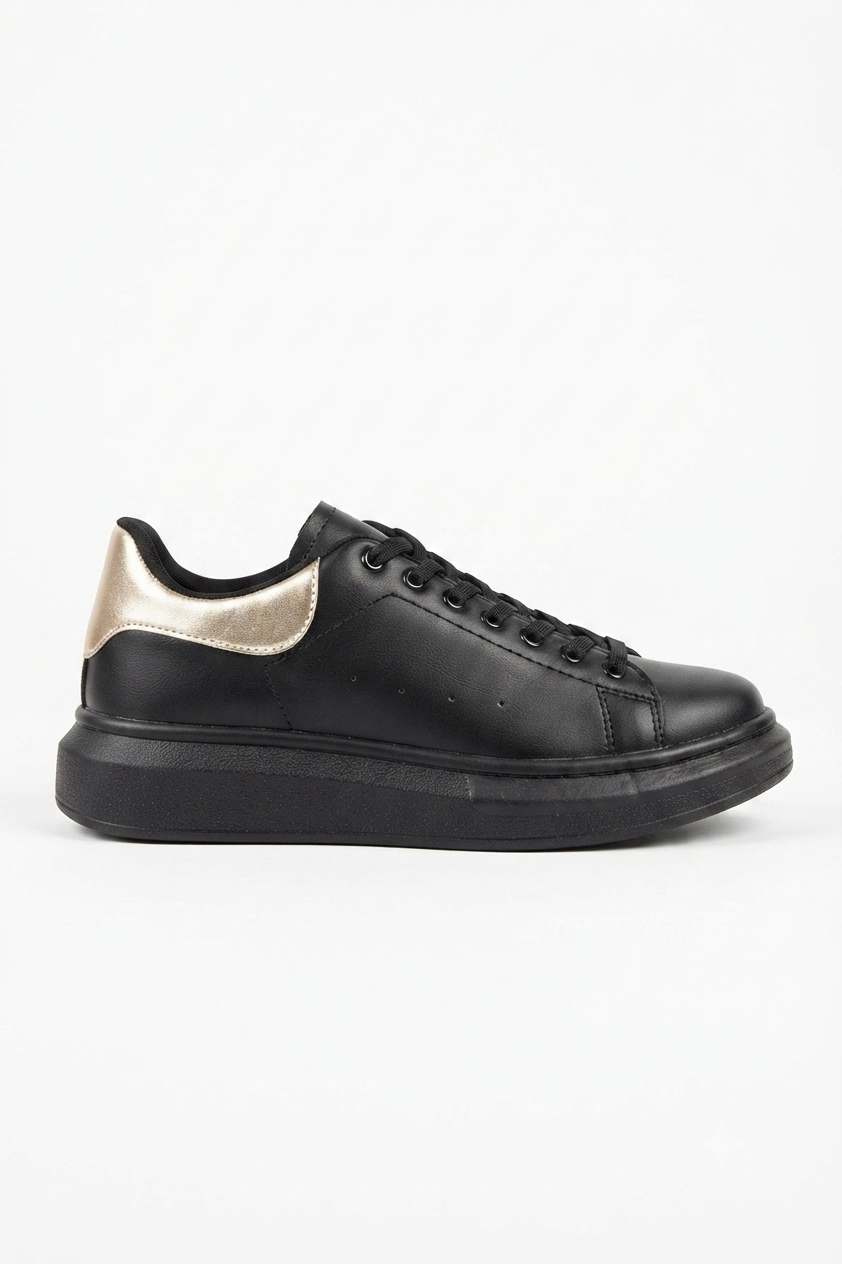 SPECTRA-01 Günlük Bağcıklı Ortopedik Kadın Sneaker Siyah Gold