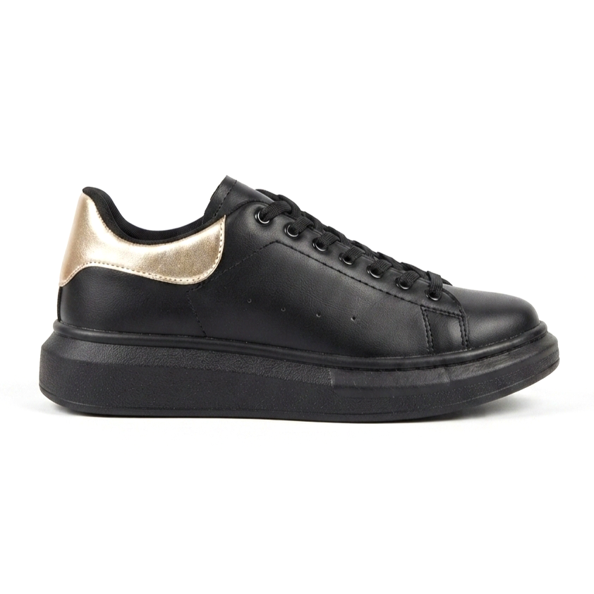 SPECTRA-01 Günlük Bağcıklı Ortopedik Kadın Sneaker Siyah Gold