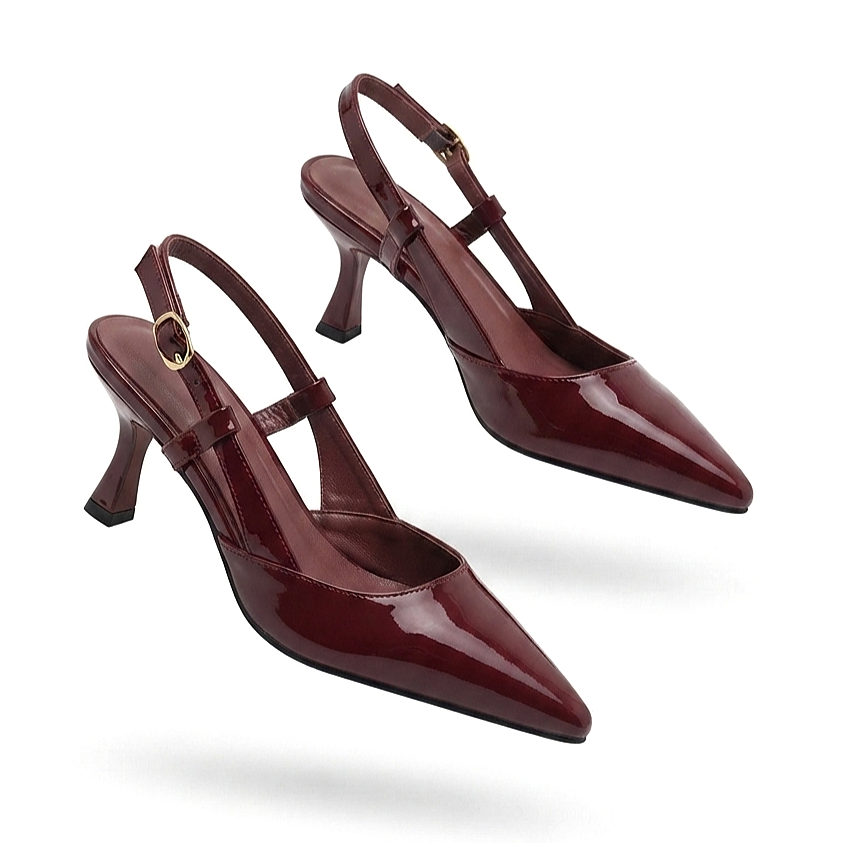 ZRİN-002 Bordo Rugan Günlük 7 cm Topuklu Ayakkabı
