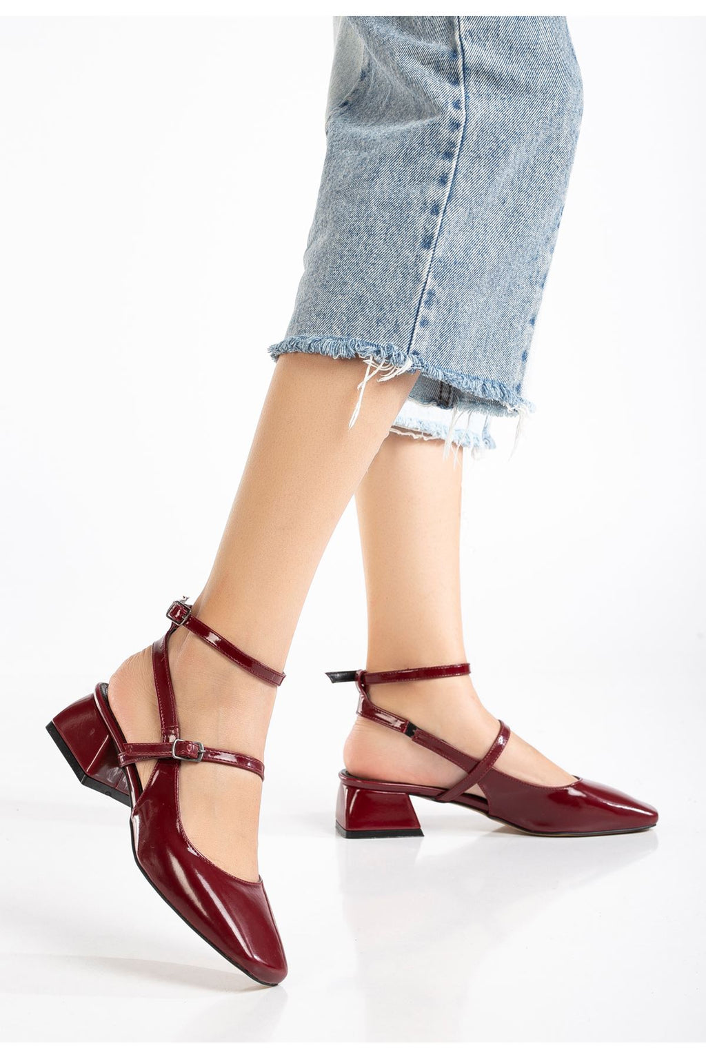 ZRİN-003 Premium Bordo Rugan Günlük 4 cm Mary Jane Topuklu Ayakkabı