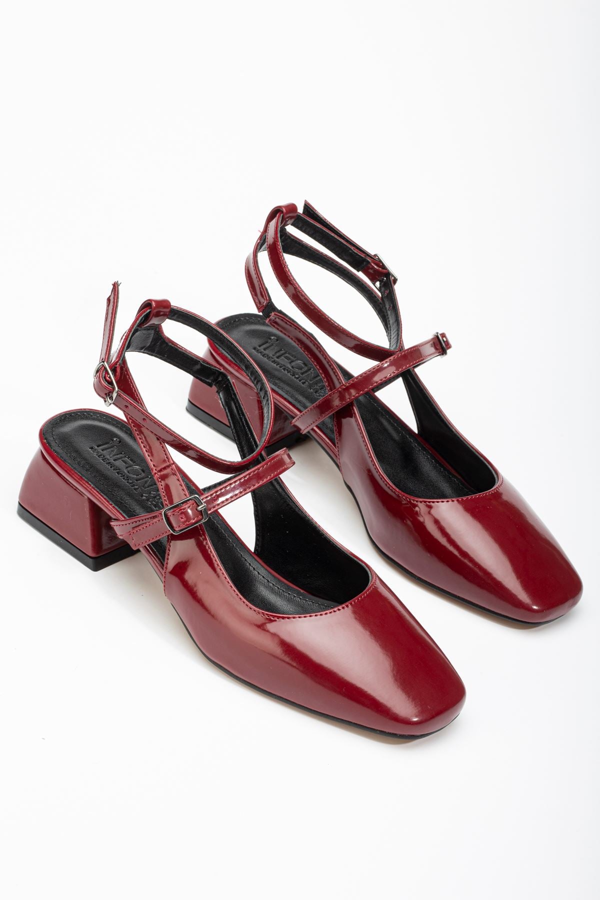 ZRİN-003 Premium Bordo Rugan Günlük 4 cm Mary Jane Topuklu Ayakkabı