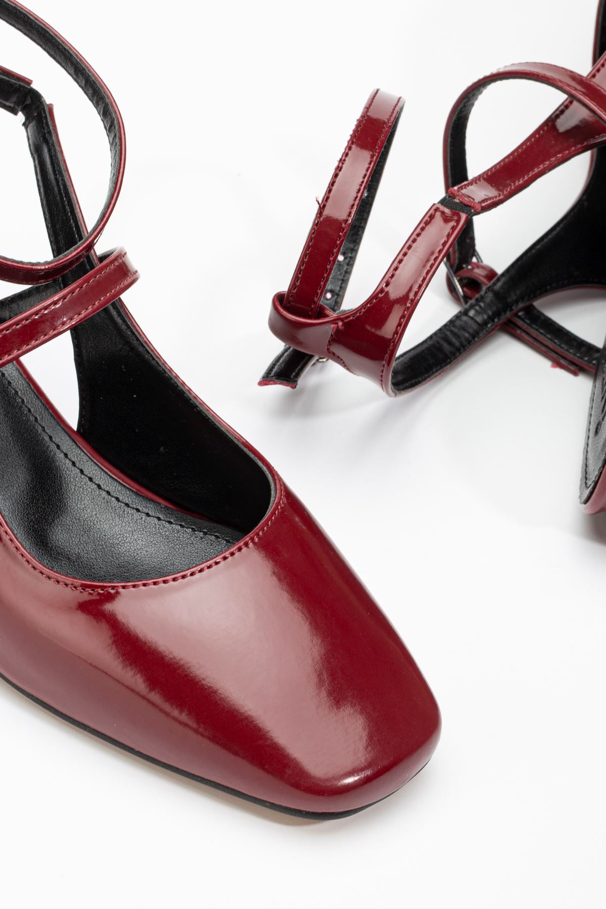 ZRİN-003 Premium Bordo Rugan Günlük 4 cm Mary Jane Topuklu Ayakkabı