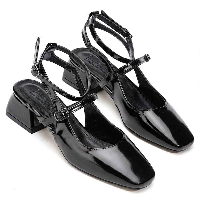 ZRİN-003 Premium Siyah Rugan Günlük 4 cm Mary Jane Topuklu Ayakkabı