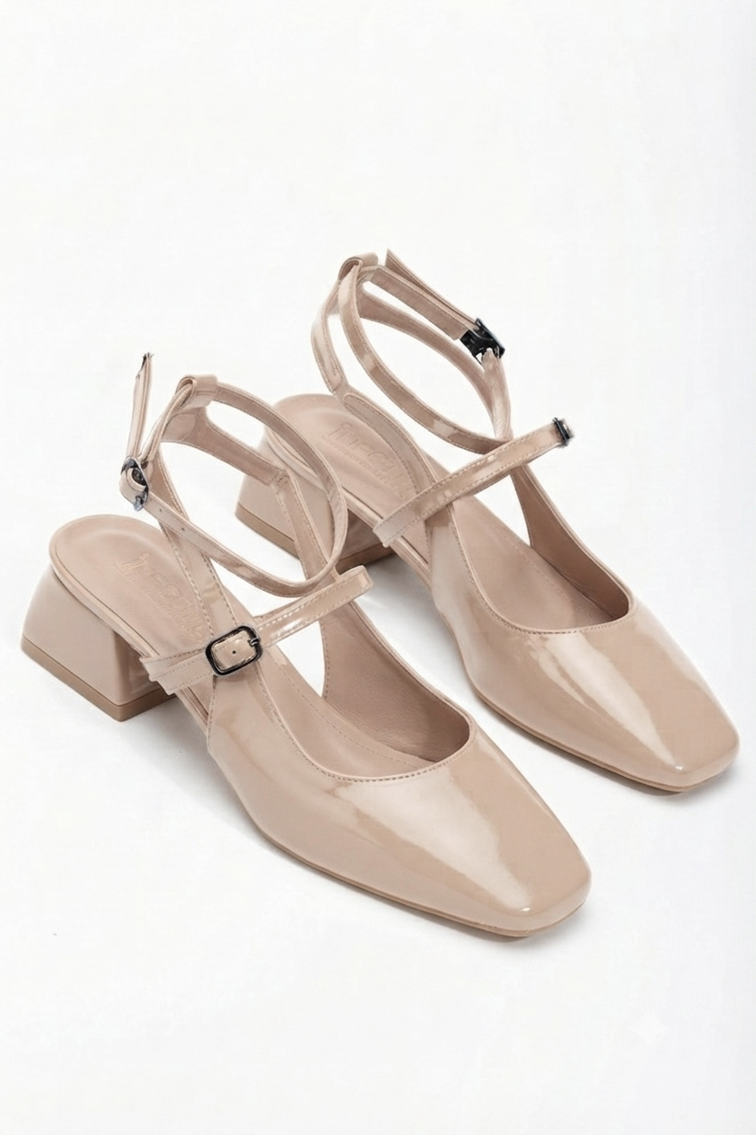 ZRİN-003 Premium Ten Rugan Günlük 4 cm Mary Jane Topuklu Ayakkabı
