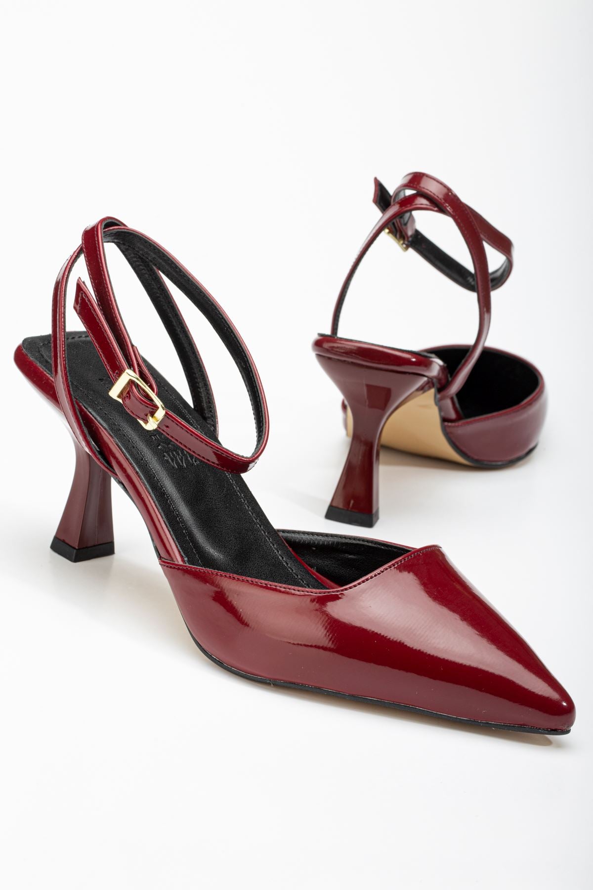 ZRİN-004 Bordo Rugan Günlük 7 cm Topuklu Ayakkabı
