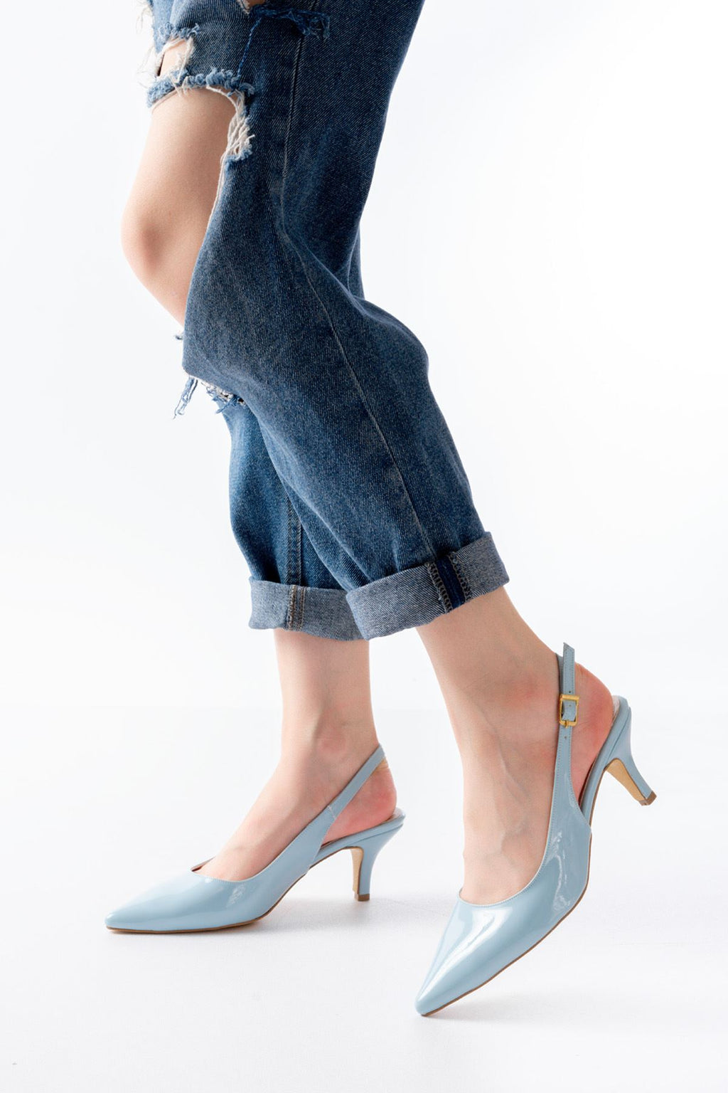 ZRİN-1152 Premium Bebe Mavi Rugan Günlük 7 cm Topuklu Ayakkabı