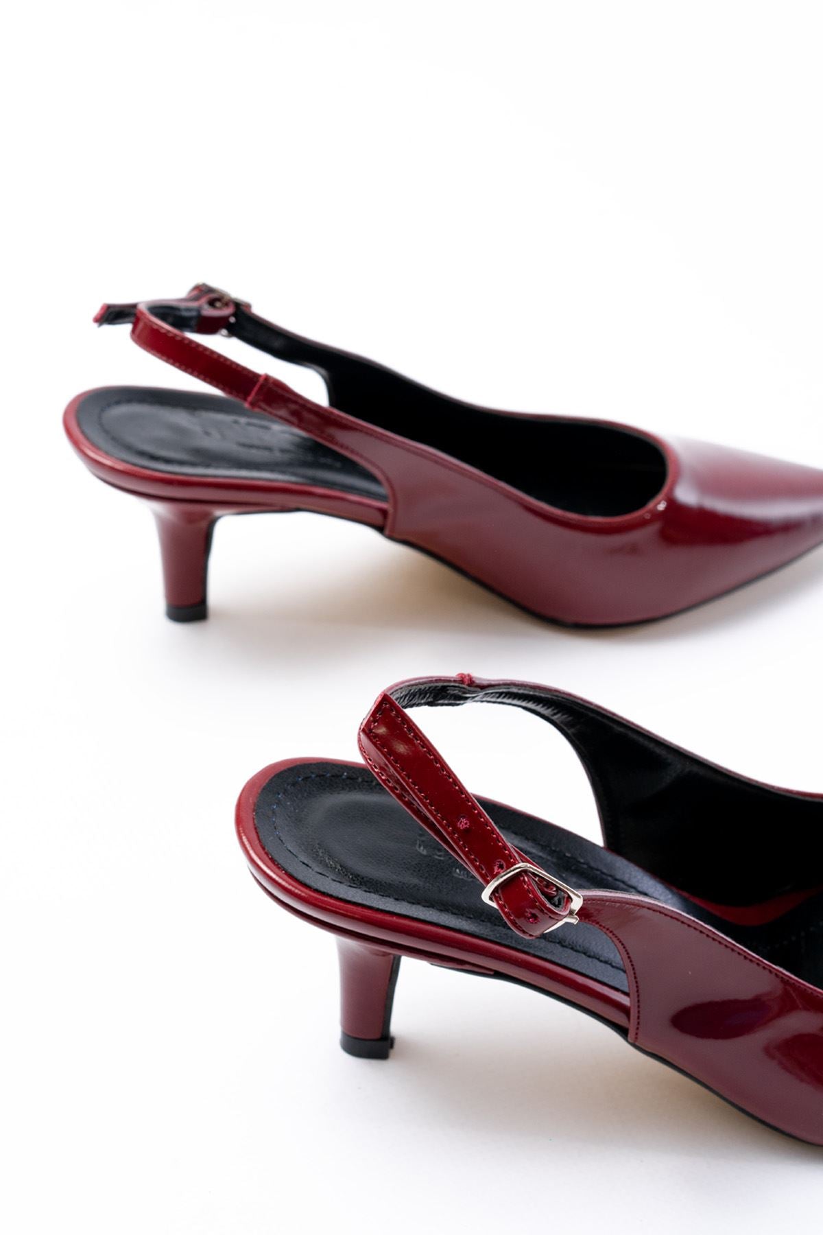 ZRİN-1152 Premium Bordo Rugan Günlük 7 cm Topuklu Ayakkabı