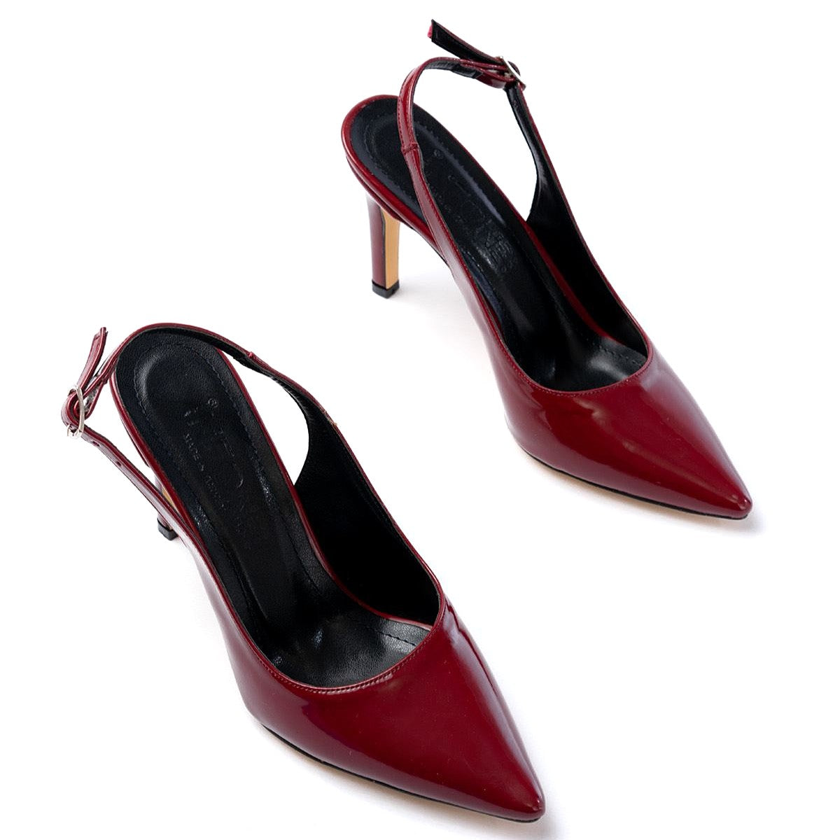 ZRİN-1153 Exclusive Bordo Rugan Günlük Arkası Açık 9 cm Topuklu Ayakkabı