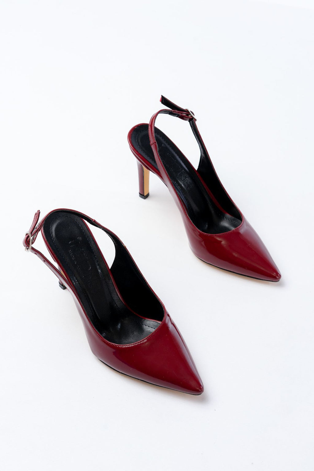 ZRİN-1153 Exclusive Bordo Rugan Günlük Arkası Açık 9 cm Topuklu Ayakkabı