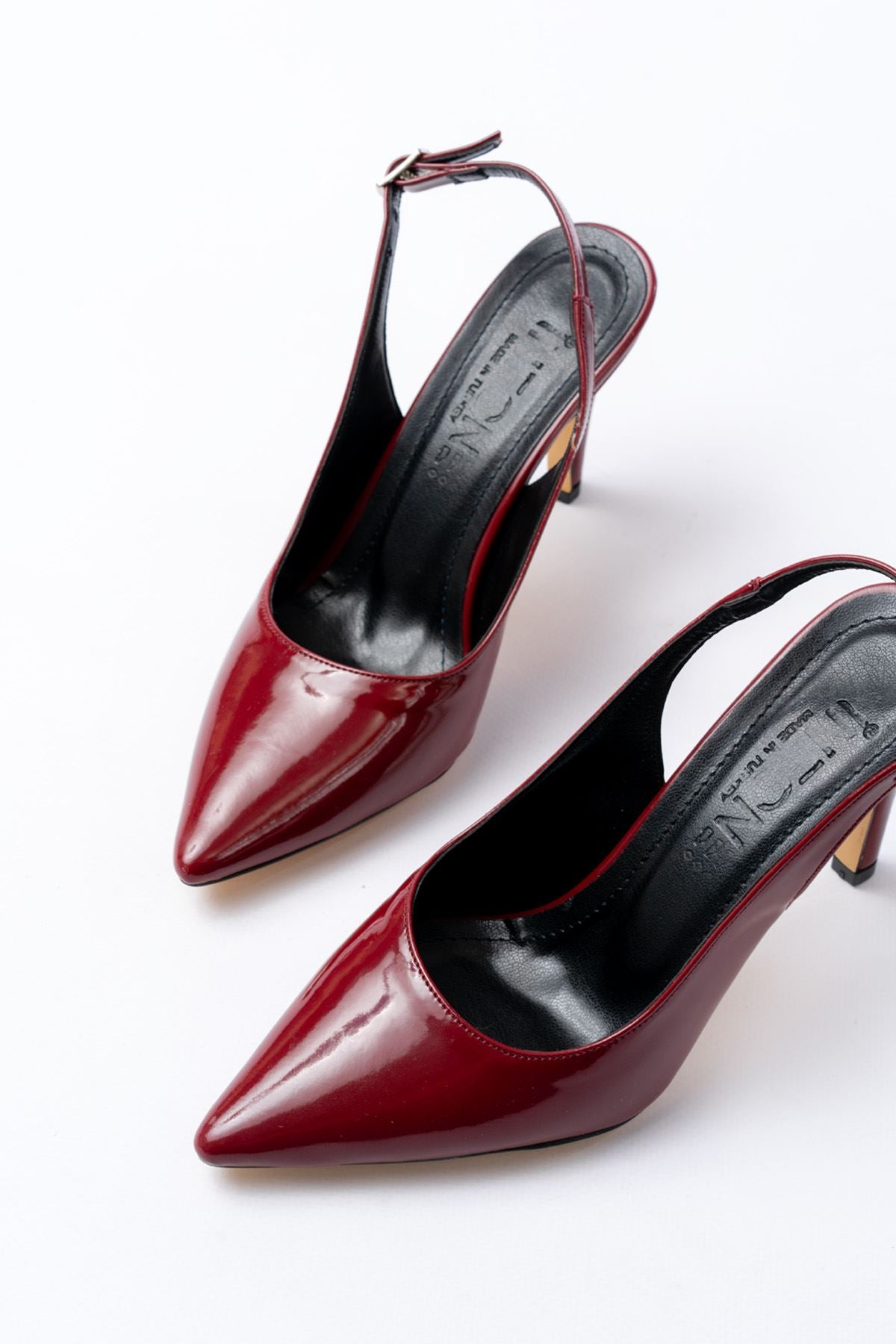 ZRİN-1153 Exclusive Bordo Rugan Günlük Arkası Açık 9 cm Topuklu Ayakkabı