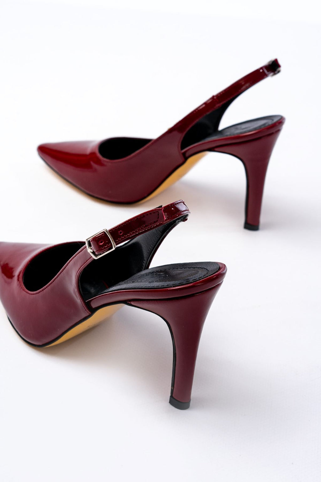 ZRİN-1153 Exclusive Bordo Rugan Günlük Arkası Açık 9 cm Topuklu Ayakkabı