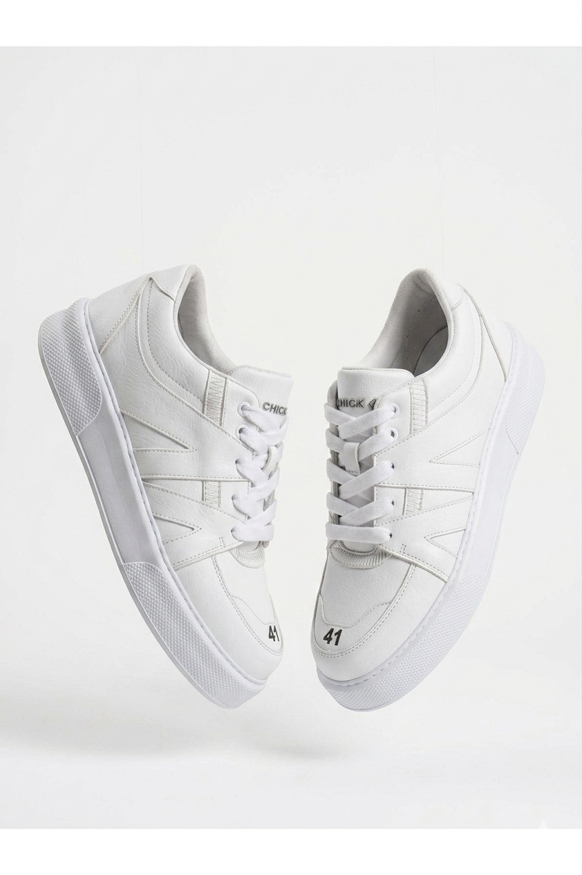 ZRC2407 Yüksek Kalite Kalın Taban Erkek Sneaker Beyaz