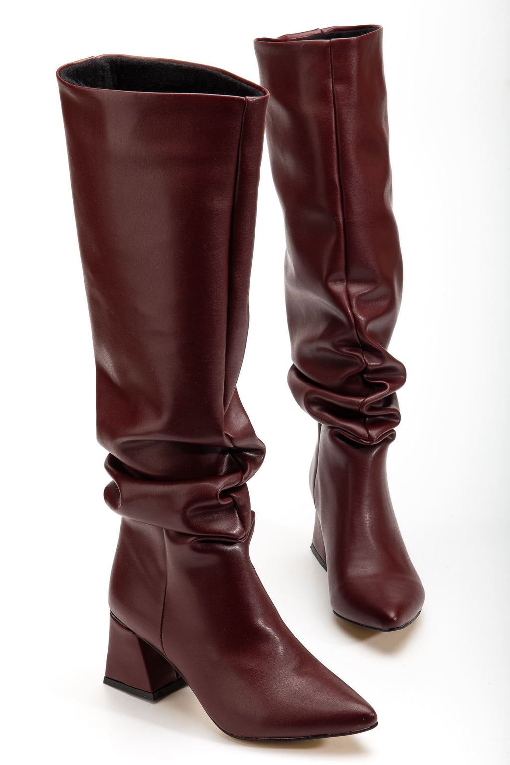 ZRİNX-2002 Premium Bordo Körüklü Kalın Topuklu Kadın Çizme 7 cm