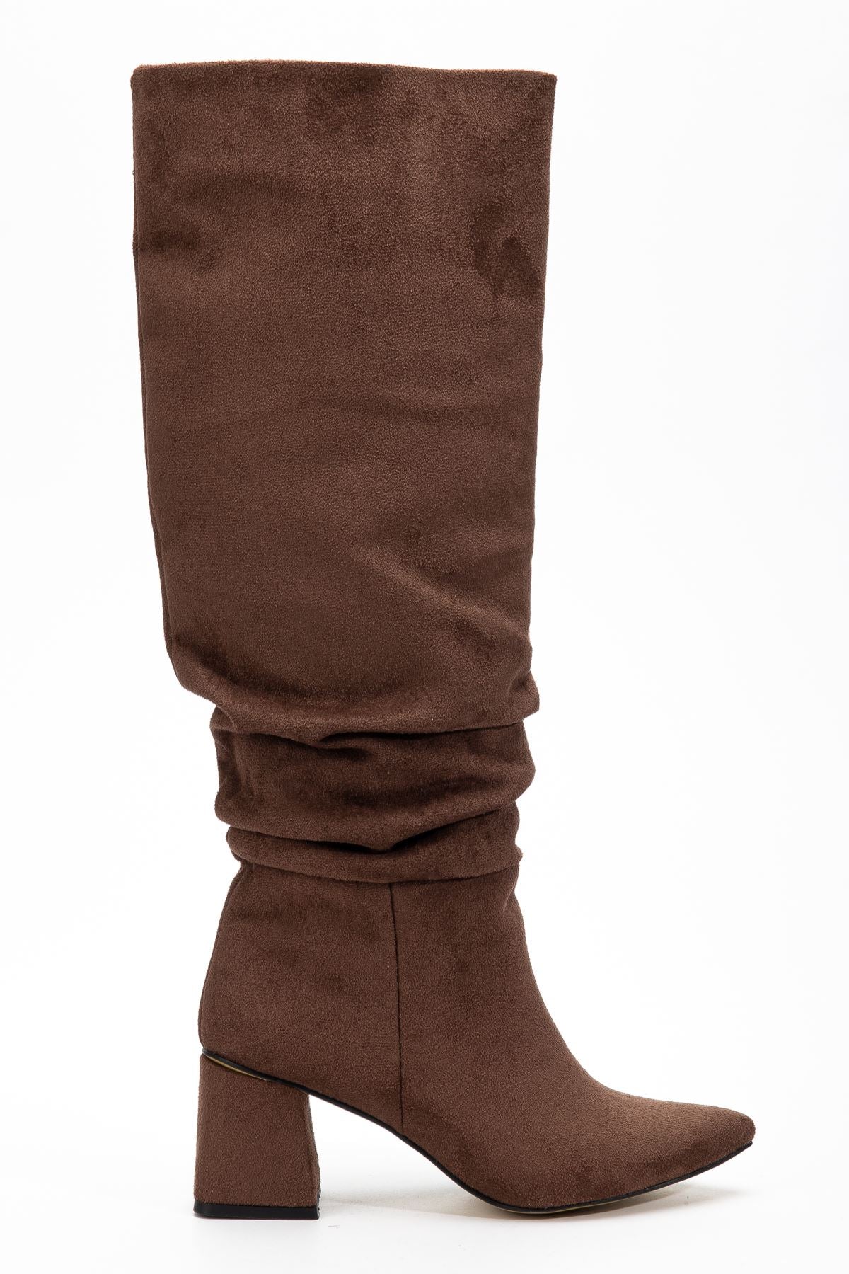 ZRİNX-2002 Premium Kahve Süet Körüklü Kalın Topuklu Kadın Çizme 7 cm