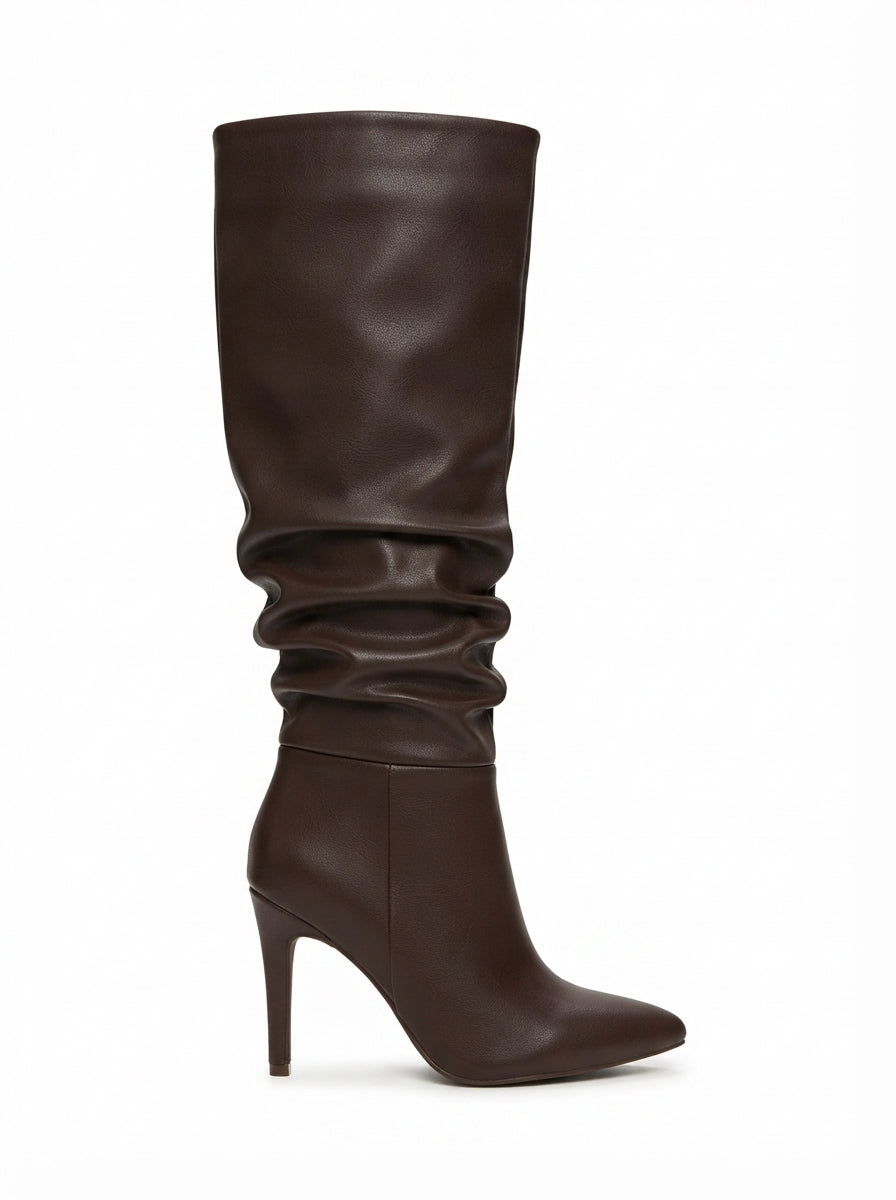 ZRİNXX-2003 Premium Kahve Körüklü İnce Topuklu Günlük Kadın Çizme 11 cm