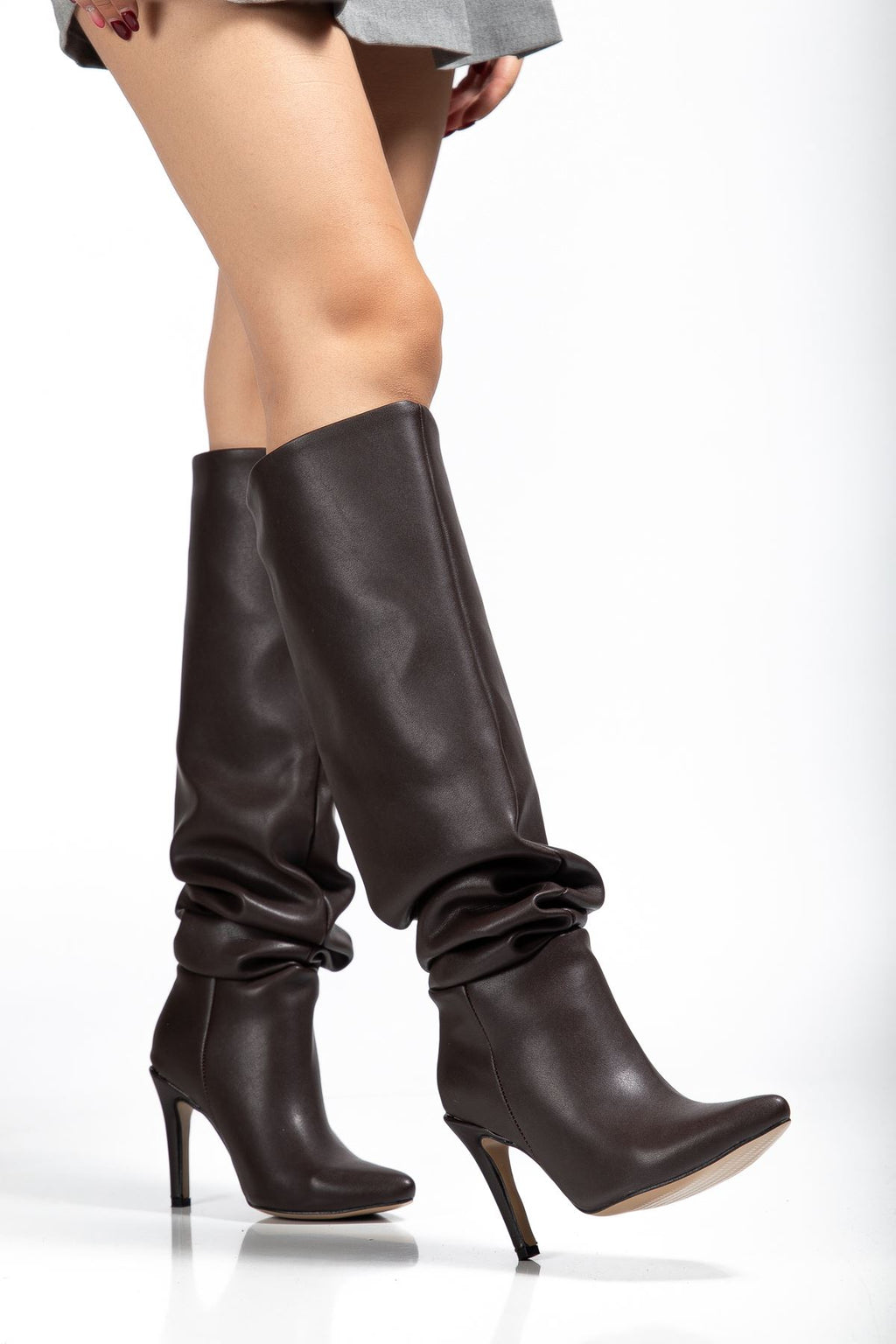ZRİNXX-2003 Premium Kahve Körüklü İnce Topuklu Günlük Kadın Çizme 11 cm