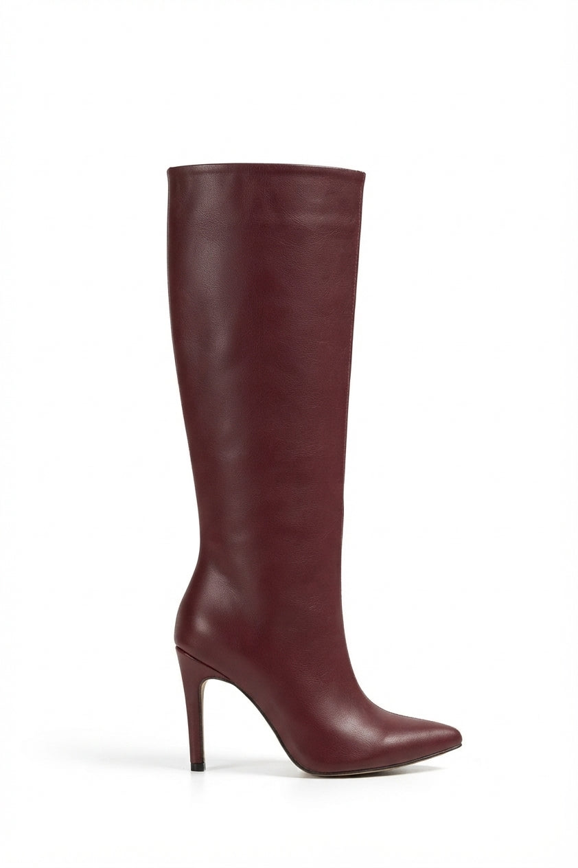 ZRİNX-2004 Premium Bordo Sivri Burun İnce Topuklu Kadın Çizme 9,5 cm