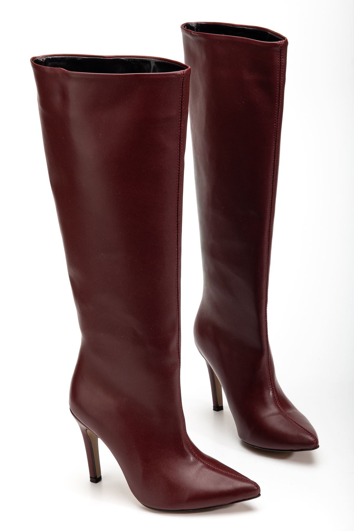 ZRİNX-2004 Premium Bordo Sivri Burun İnce Topuklu Kadın Çizme 9,5 cm