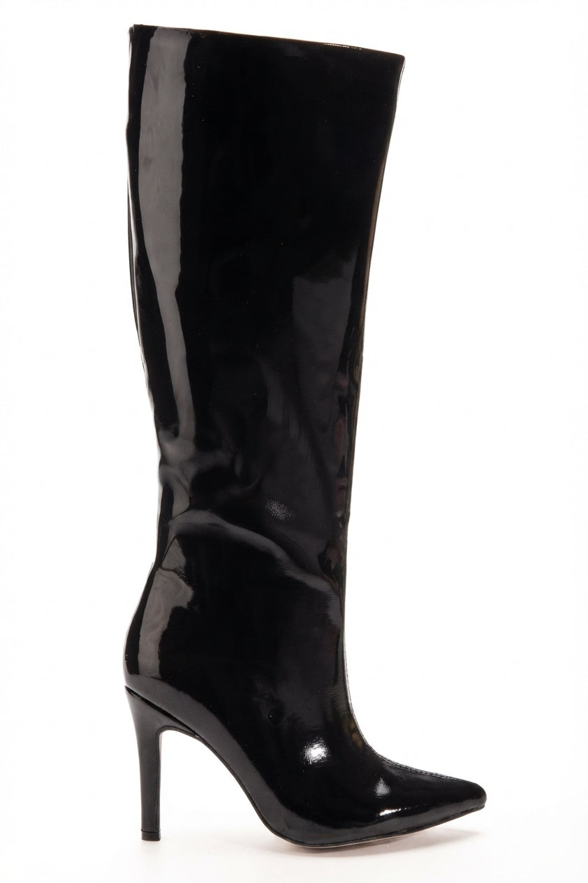 ZRİNX-2004 Premium Siyah Rugan Sivri Burun İnce Topuklu Kadın Çizme 9,5 cm