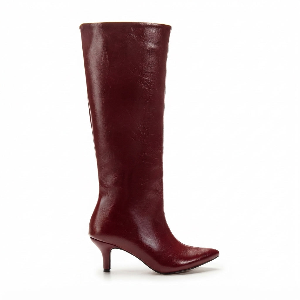 ZRİNX-2025 Premium Bordo Kırışık Rugan Günlük Kadın Çizme 6,5 cm