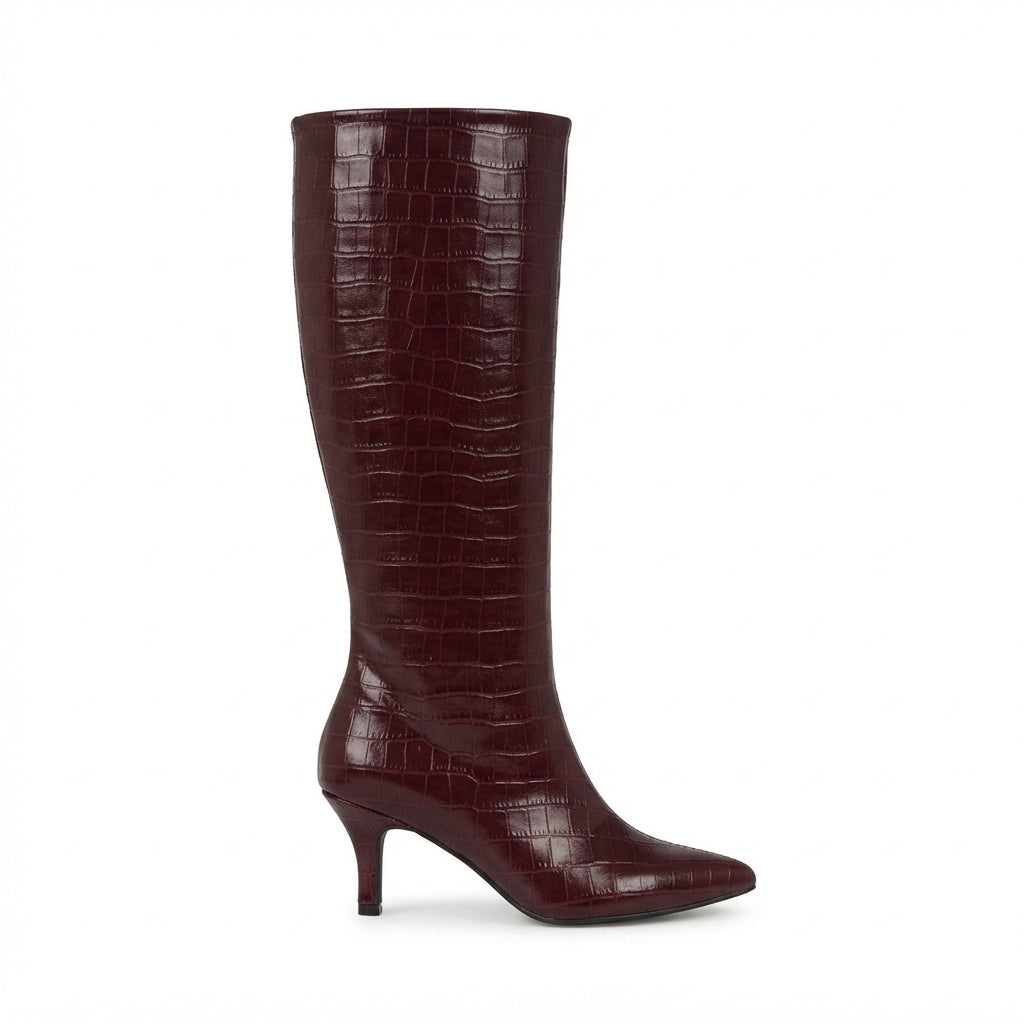 ZRİNX-2025 Premium Bordo Kroko Günlük Kadın Çizme 6,5 cm