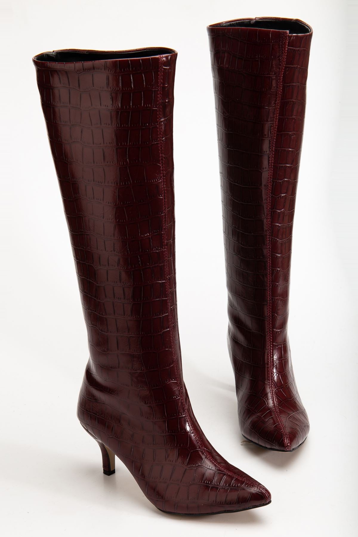 ZRİNX-2025 Premium Bordo Kroko Günlük Kadın Çizme 6,5 cm