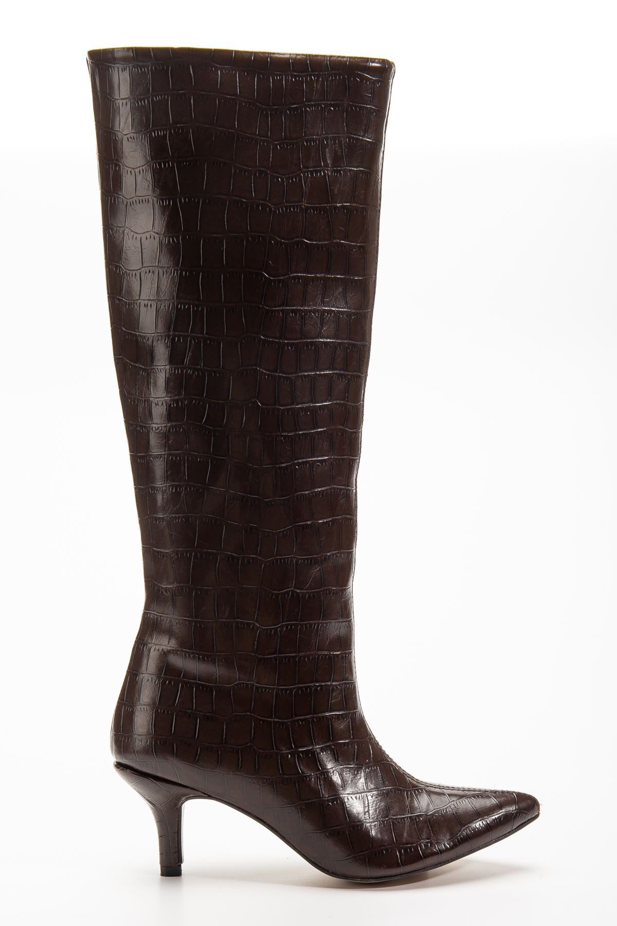 ZRİNX-2025 Premium Kahve Kroko Günlük Kadın Çizme 6,5 cm